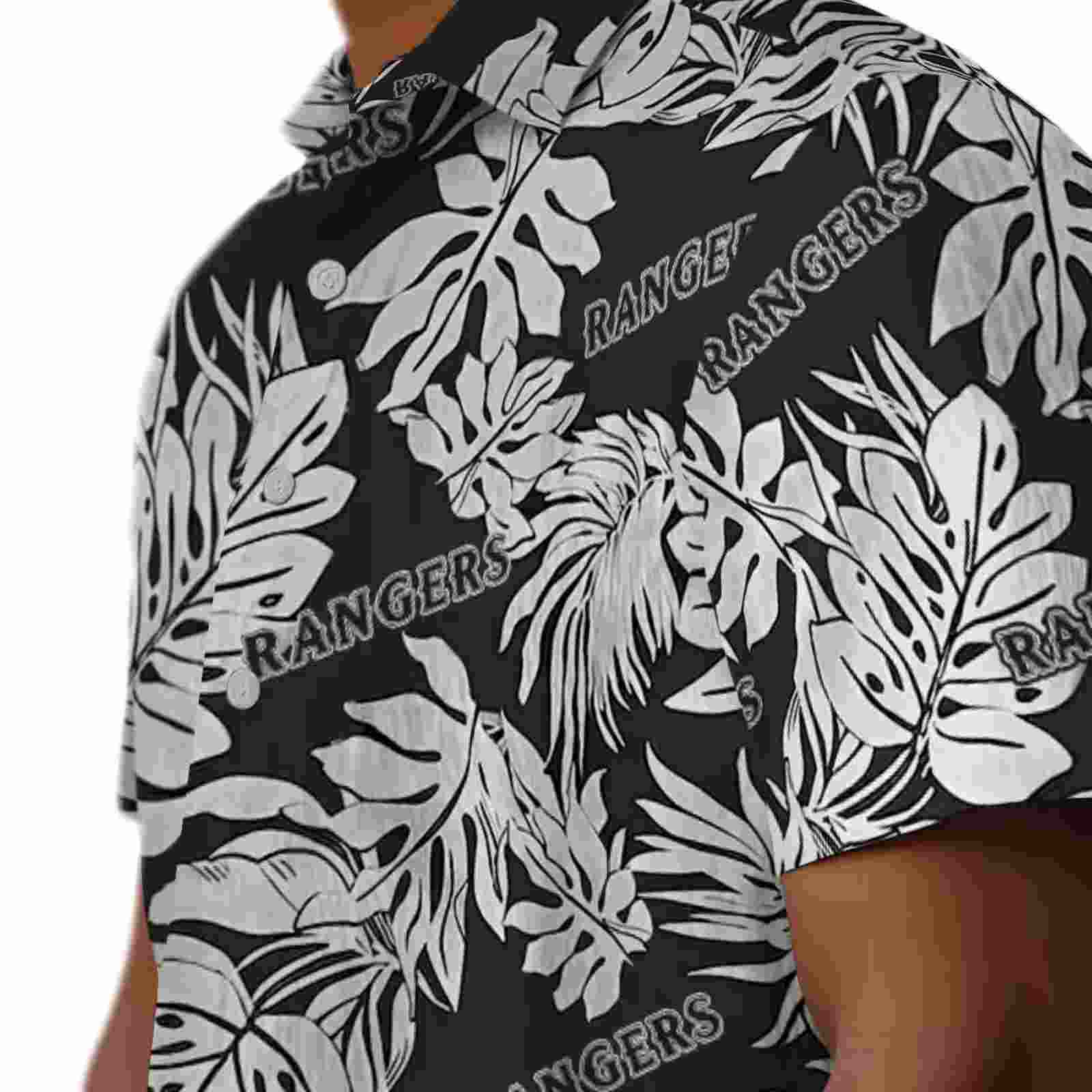 texas rangers monstera leaf pattern black hawaiian shirt trendy