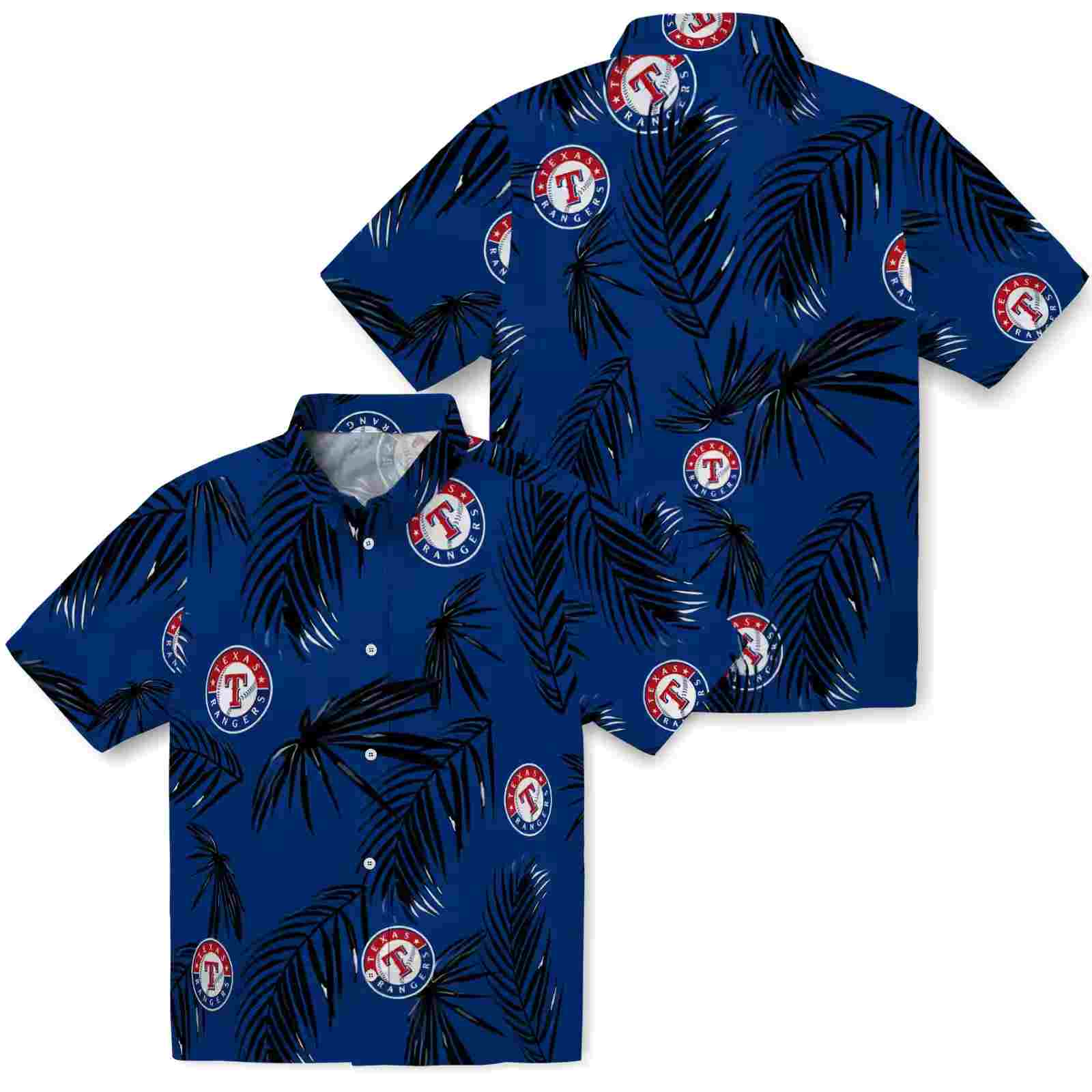 texas rangers palm leaf blue hawaiian shirt high quality