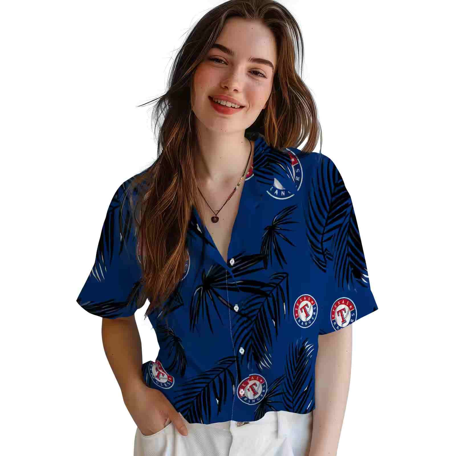 texas rangers palm leaf blue hawaiian shirt latest model