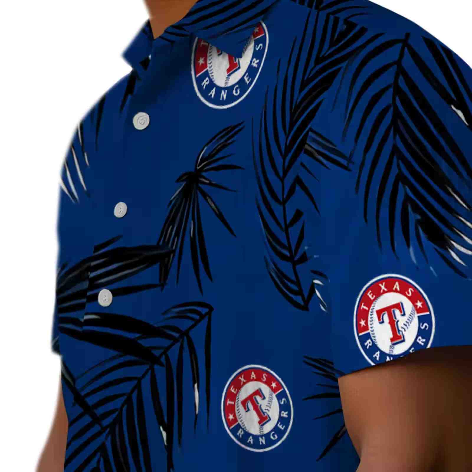 texas rangers palm leaf blue hawaiian shirt trendy