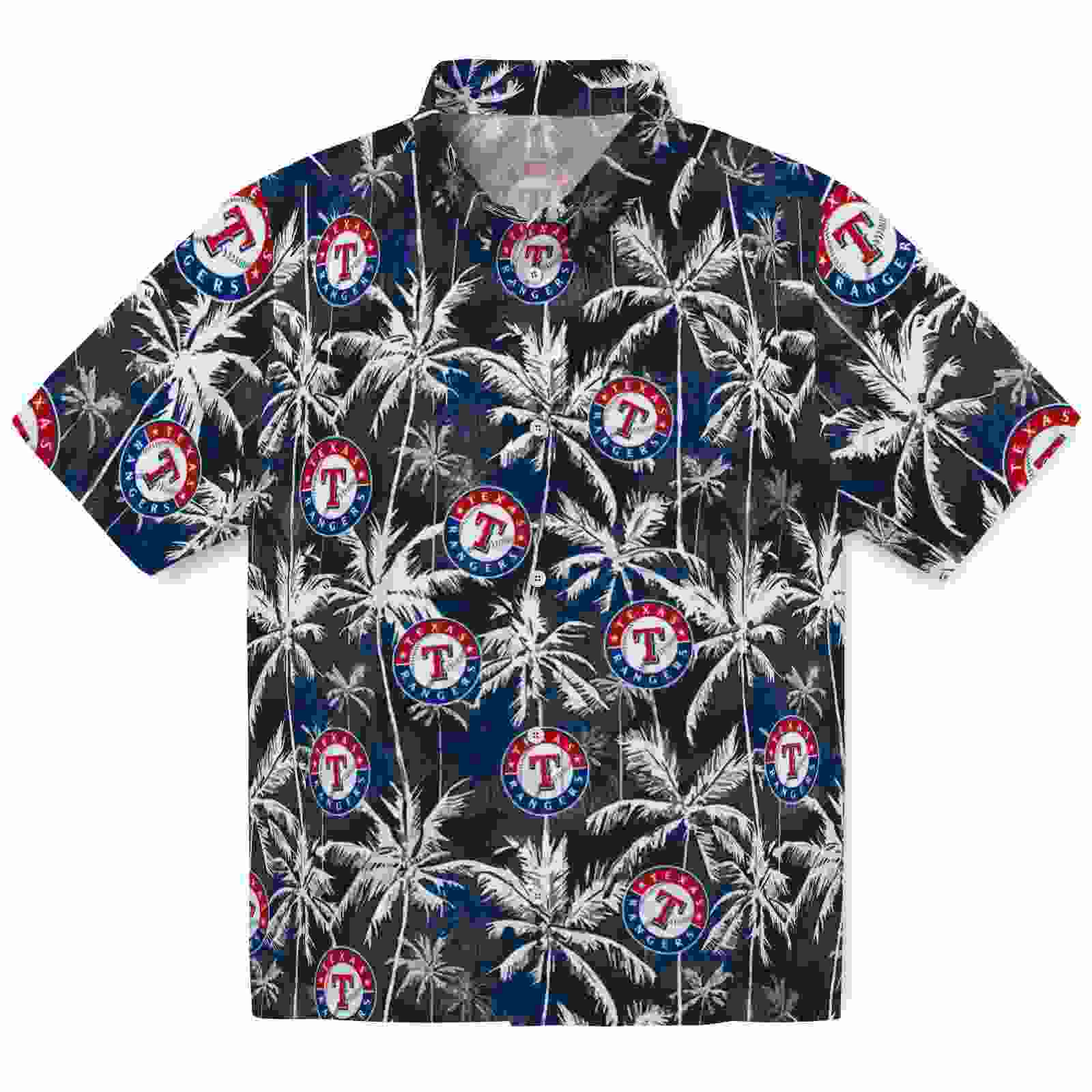 Texas Rangers Palm Pattern Blue Black Hawaiian Shirt