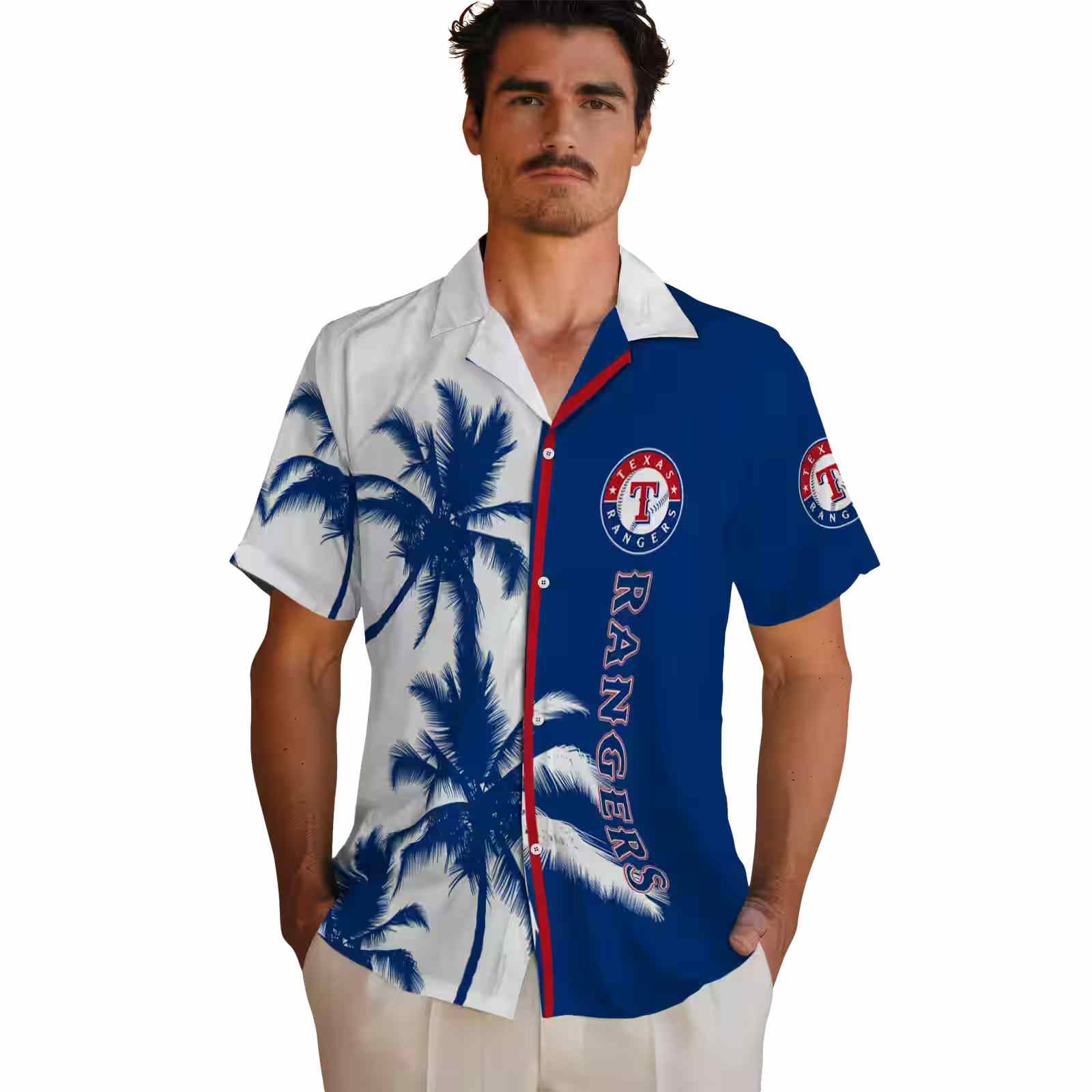 texas rangers palm trees blue white hawaiian shirt fashion forward