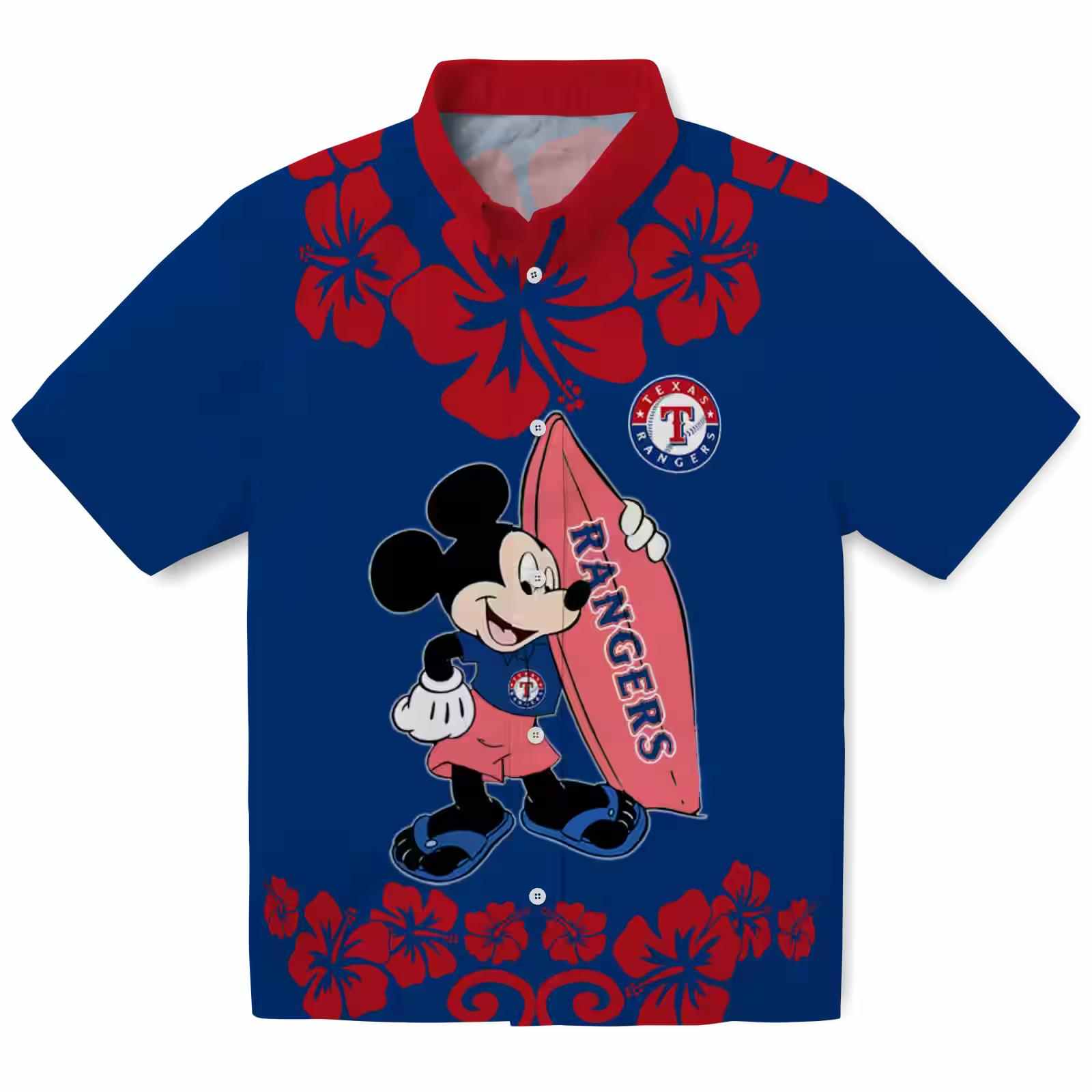 Texas Rangers Surfing Mickey Blue Hawaiian Shirt