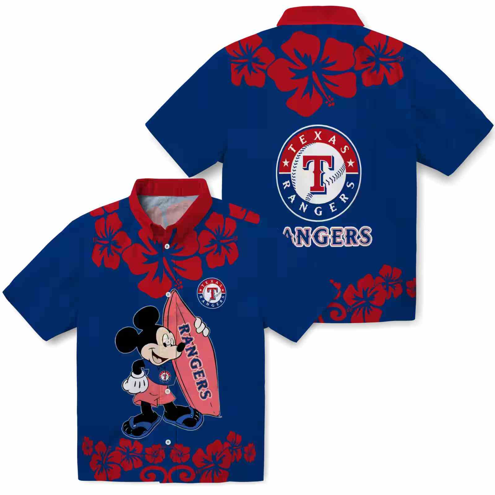 texas rangers surfing mickey blue hawaiian shirt high quality