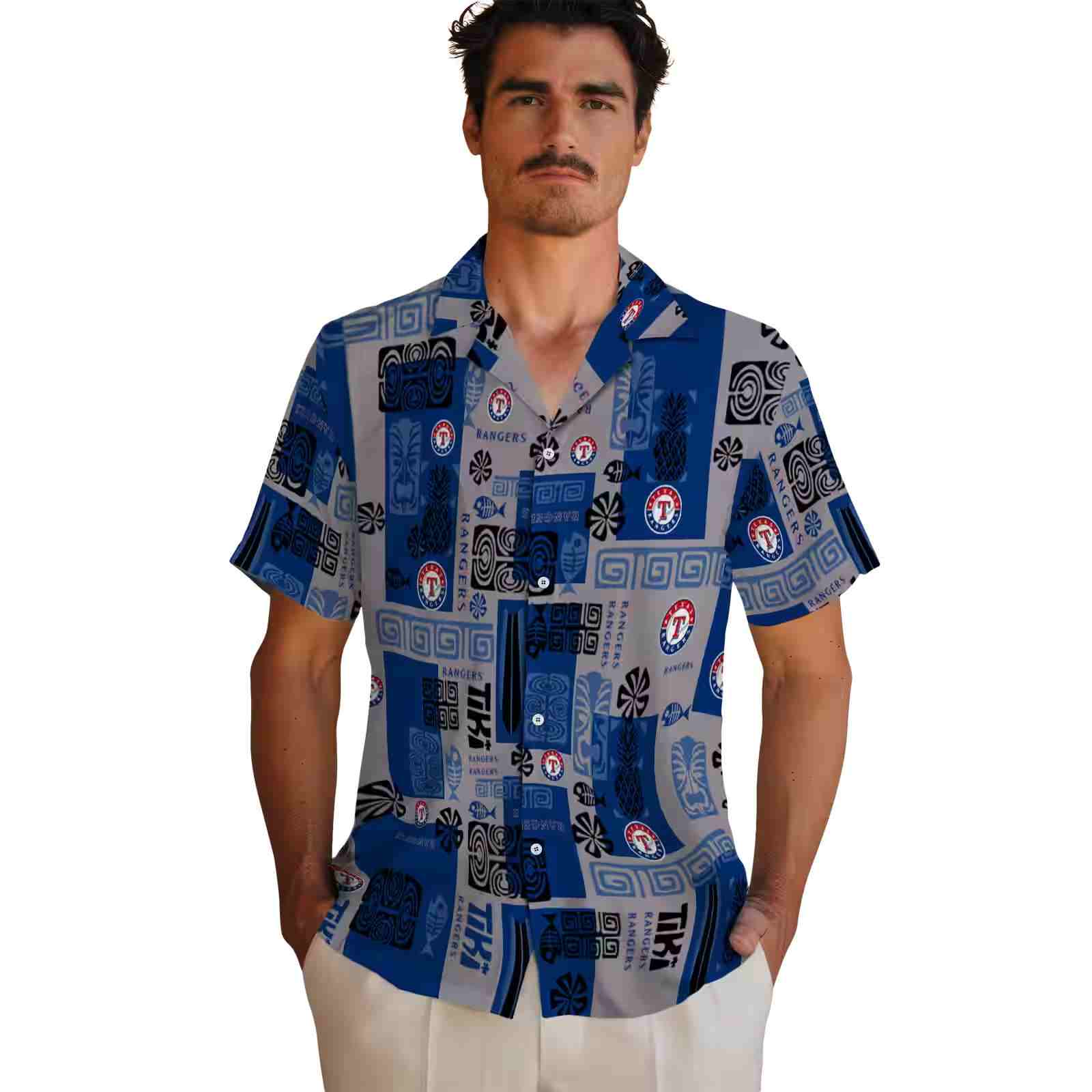 texas rangers tribal symbols blue hawaiian shirt fashion forward