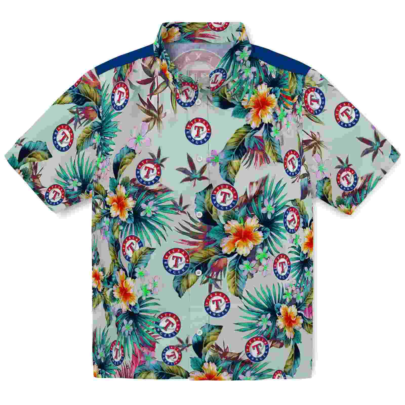 Texas Rangers Tropical Foliage Green Hawaiian Shirt