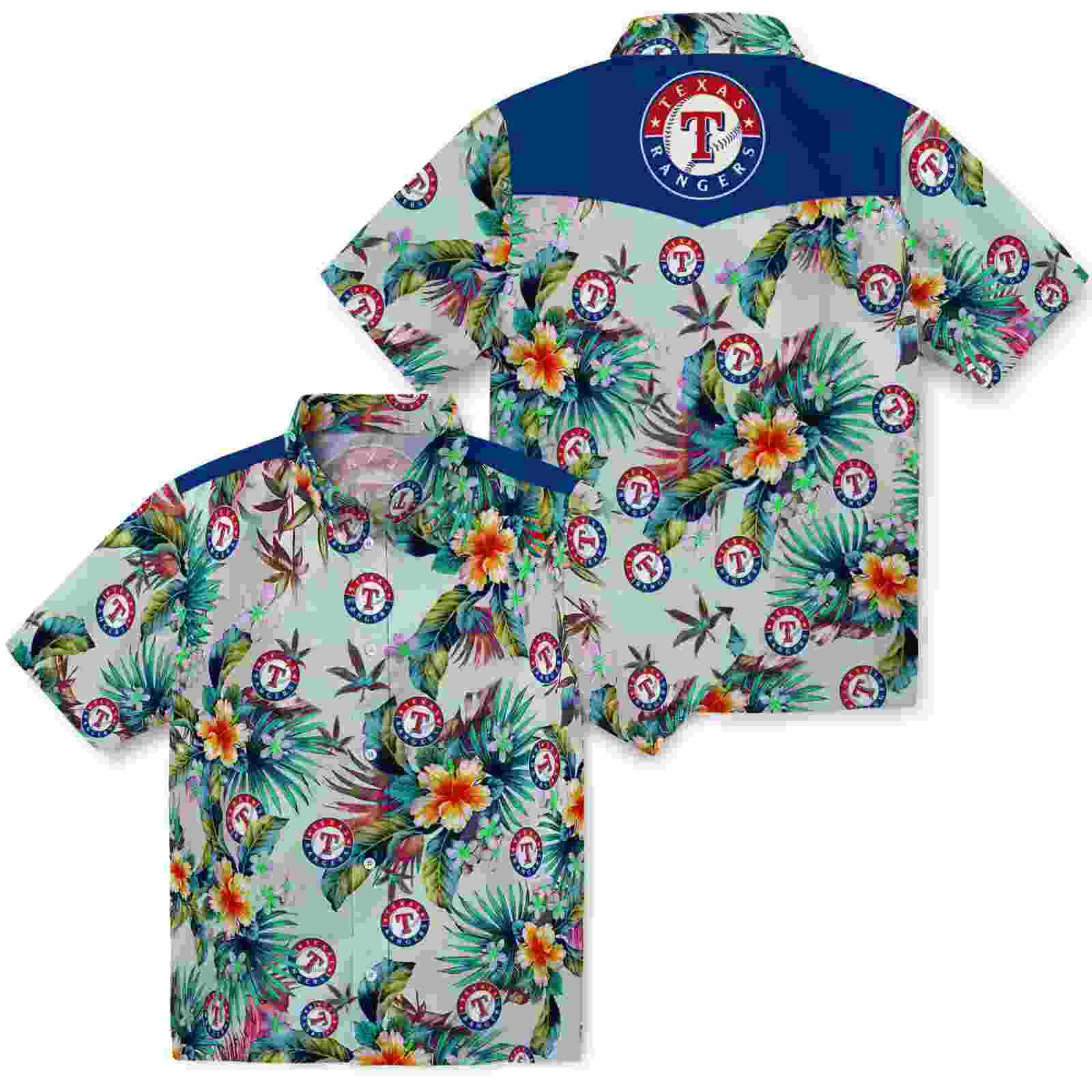 texas rangers tropical foliage green hawaiian shirt high quality