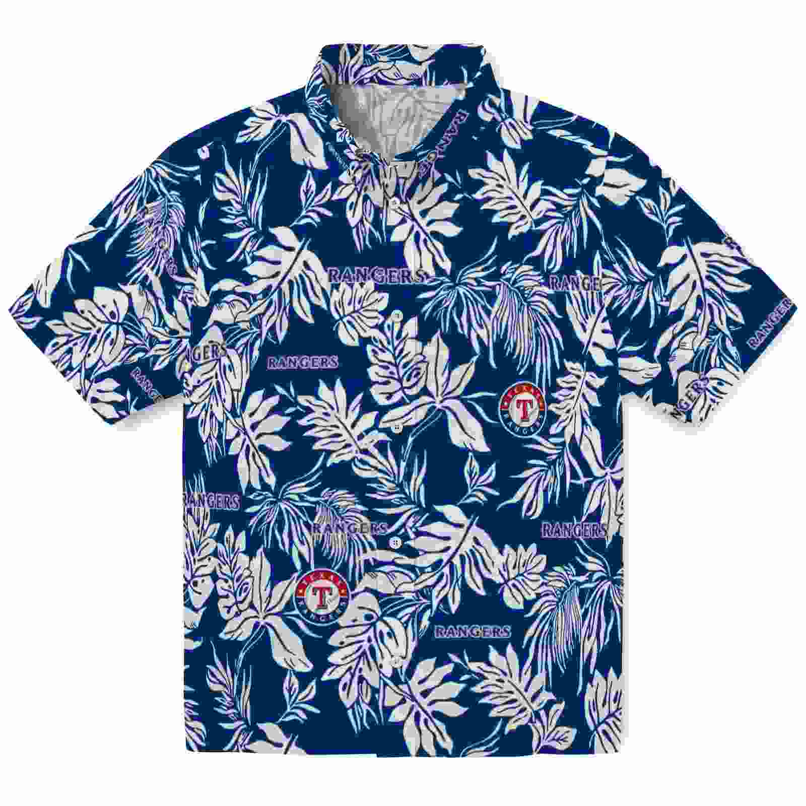 Texas Rangers Tropical Leaf Blue White Hawaiian Shirt