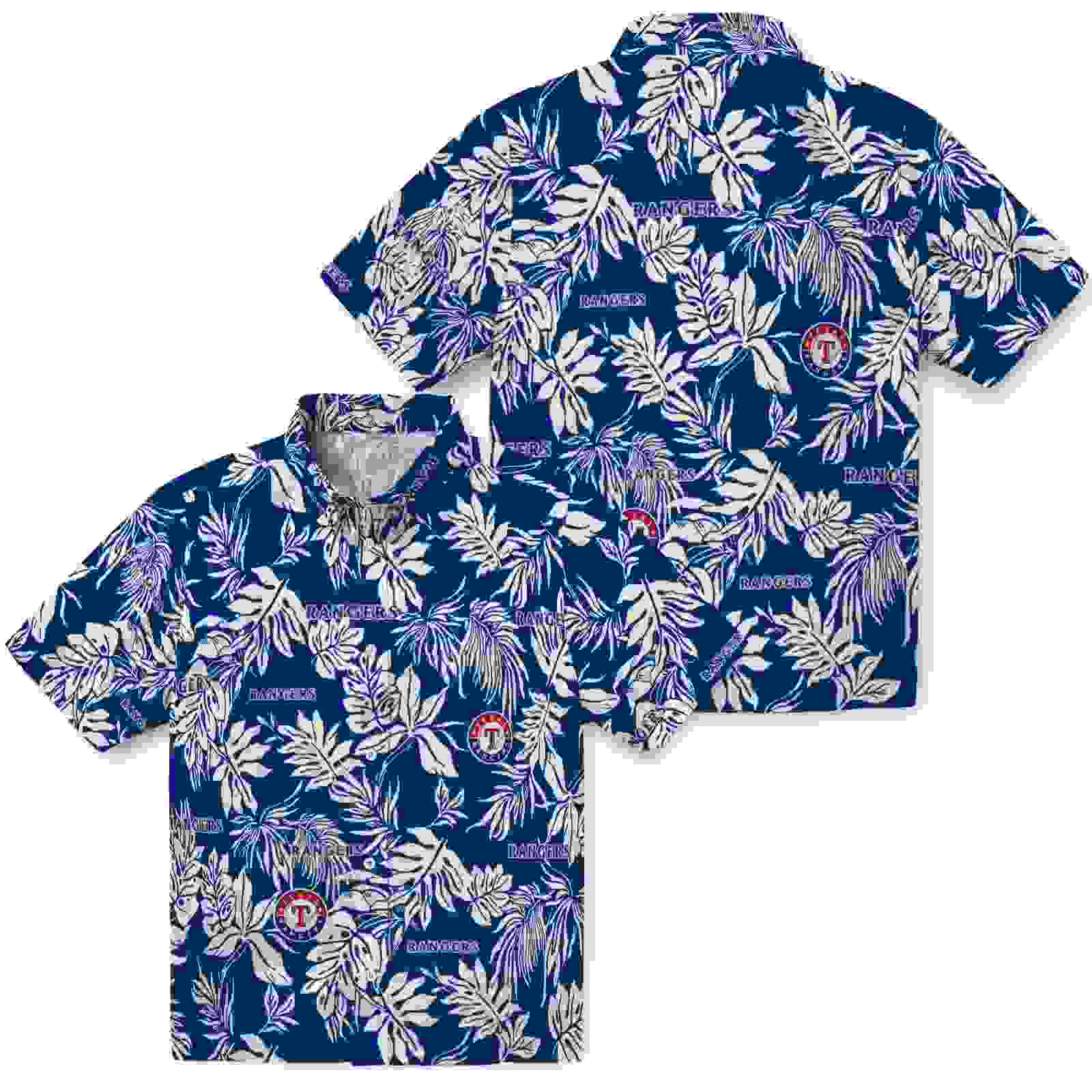 texas rangers tropical leaf blue white hawaiian shirt high quality