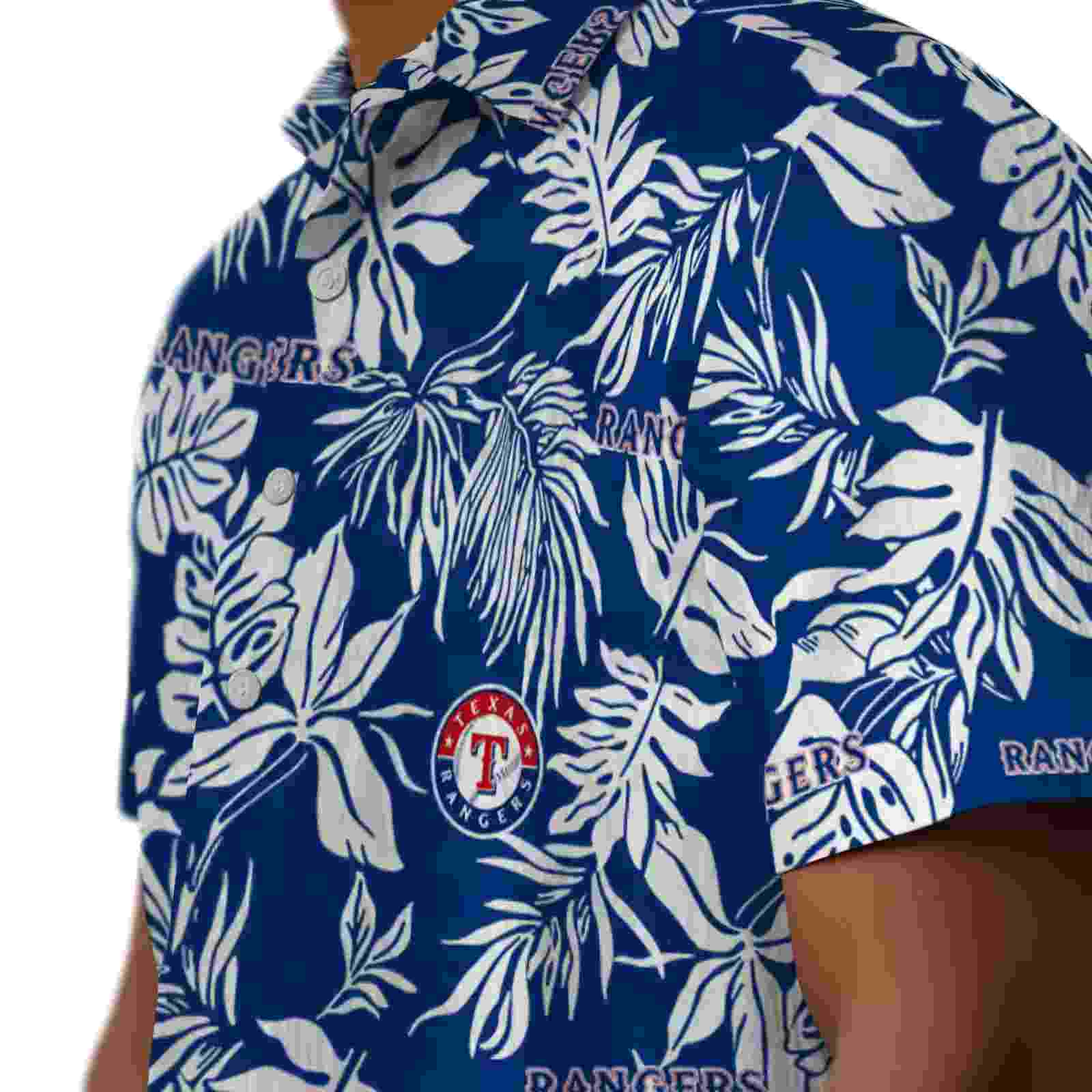 texas rangers tropical leaf blue white hawaiian shirt trendy