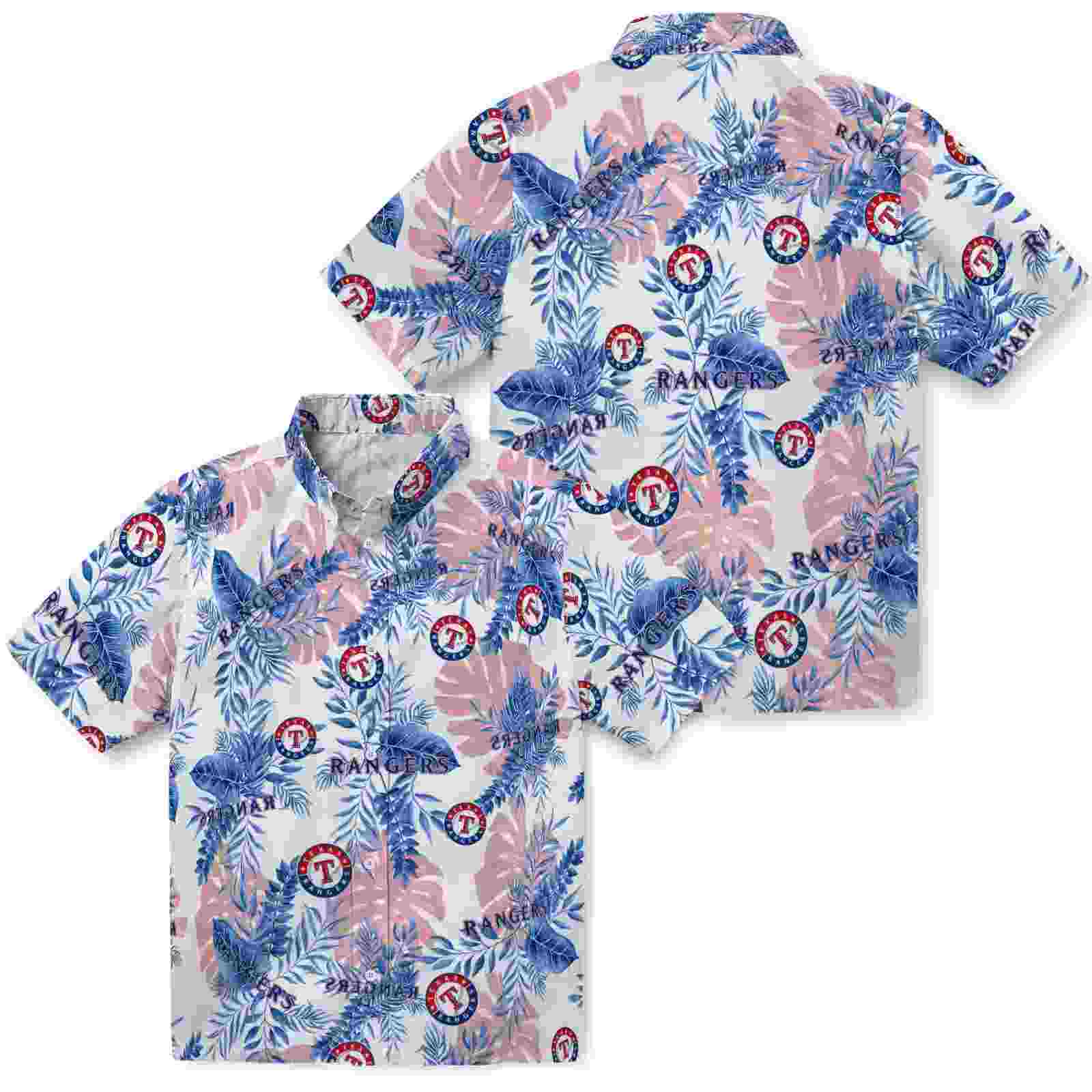 texas rangers tropical leaves white hawaiian shirt high quality