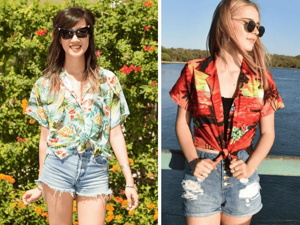 A tropical Hawaiian top is one of the great ideas to dress up for a Hawaiian party 