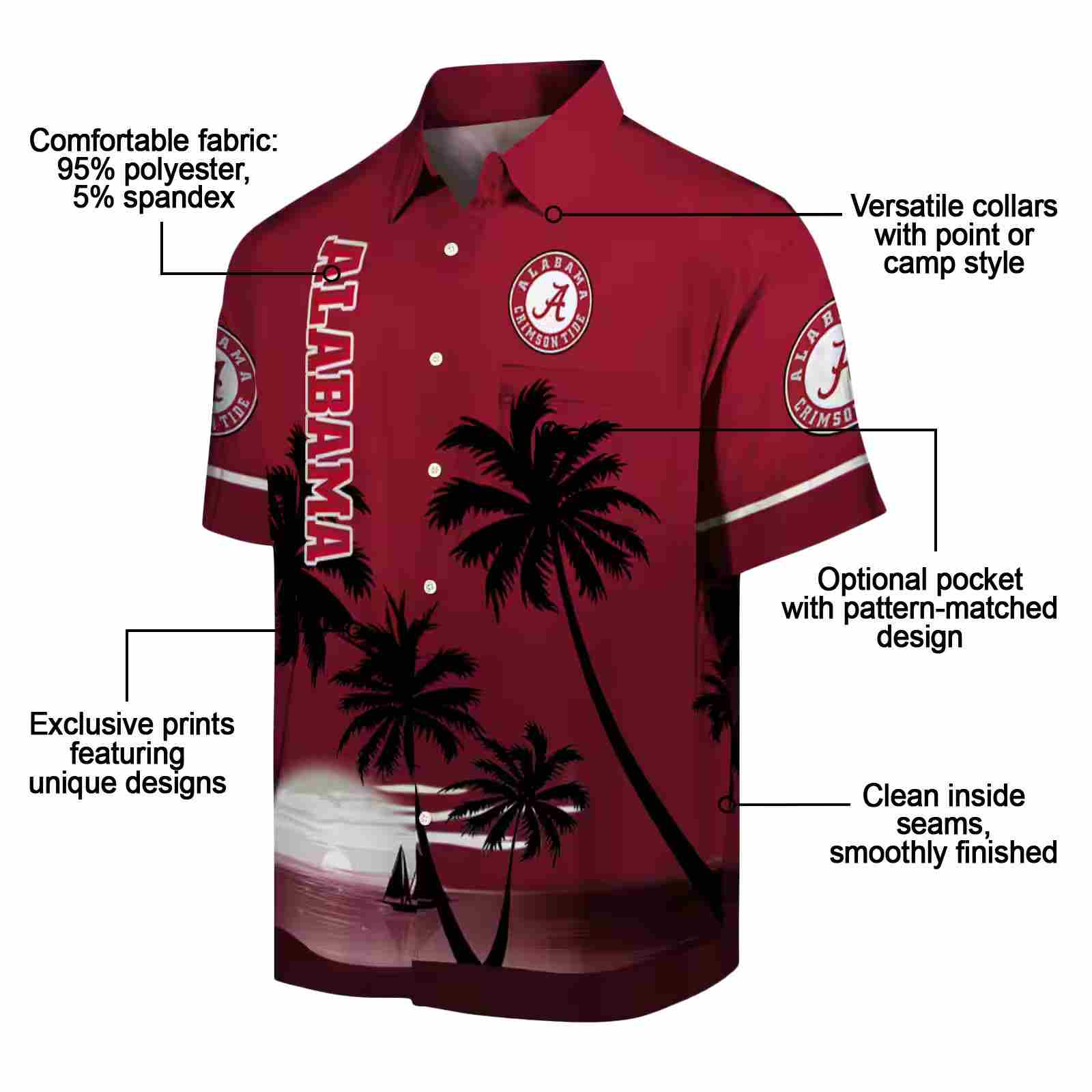 alabama crimson tide beach sunset crimson black hawaiian shirt new arrival