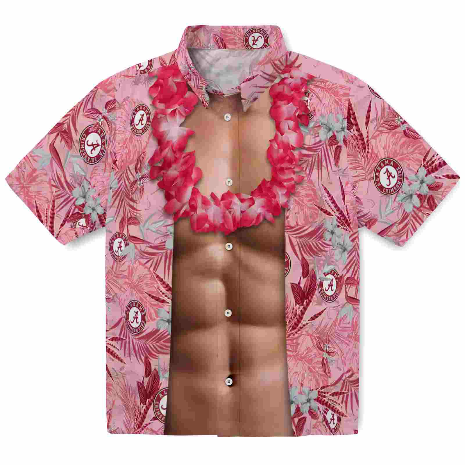 Alabama Crimson Tide Chest Illusion Crimson Hawaiian Shirt