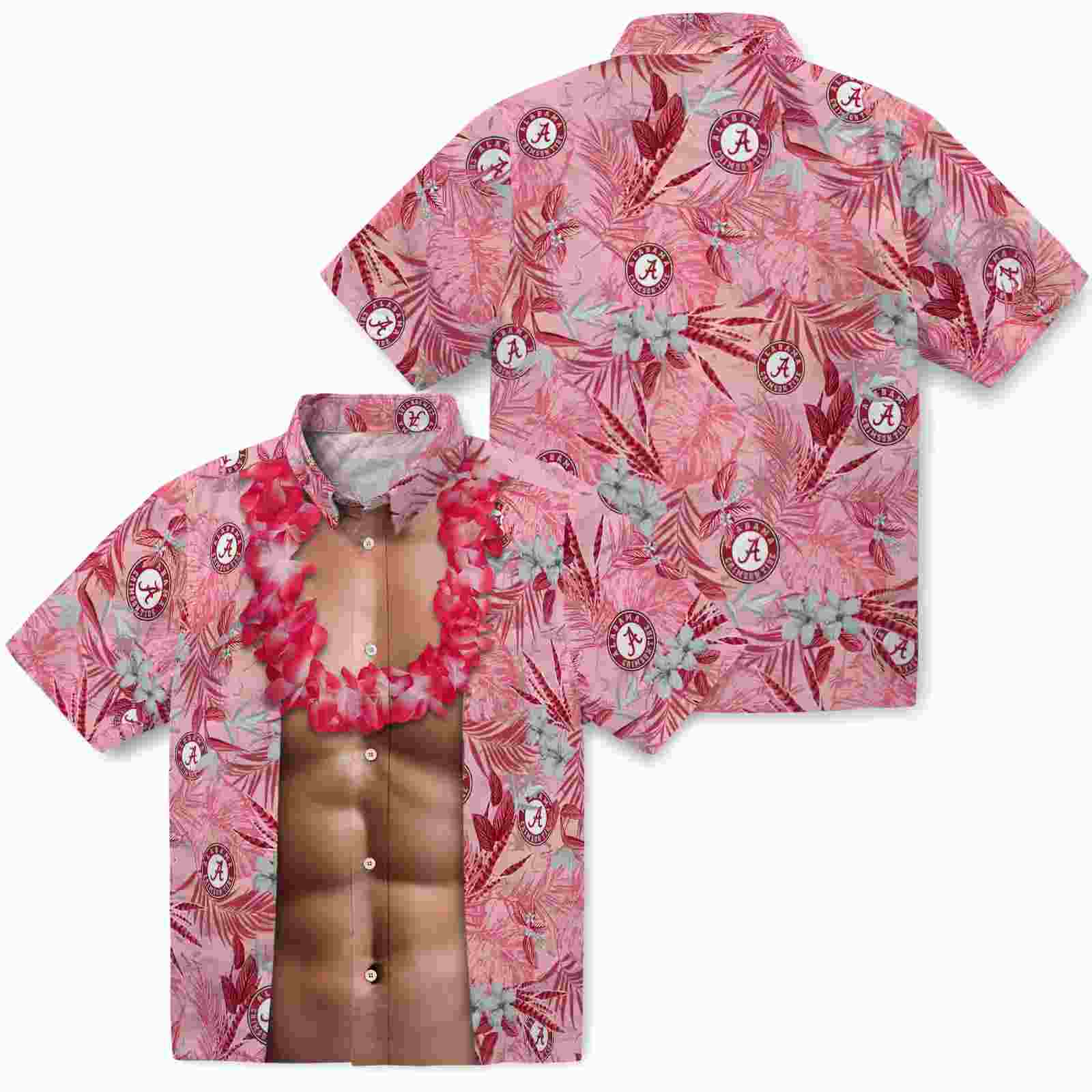 alabama crimson tide chest illusion crimson hawaiian shirt high quality