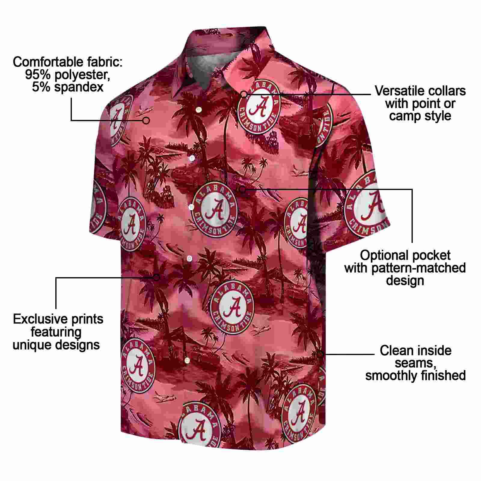 alabama crimson tide coastal palms crimson hawaiian shirt new arrival