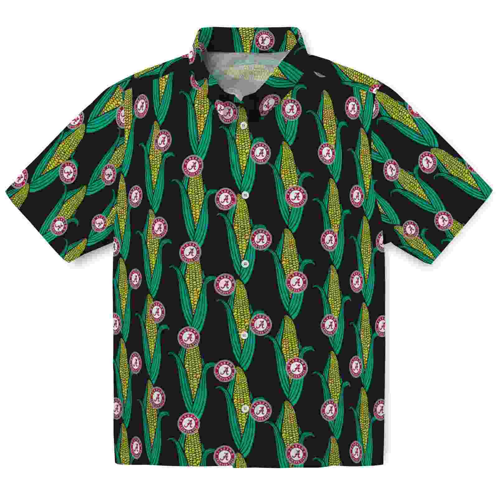 Alabama Crimson Tide Corn Motifs Black Green Hawaiian Shirt