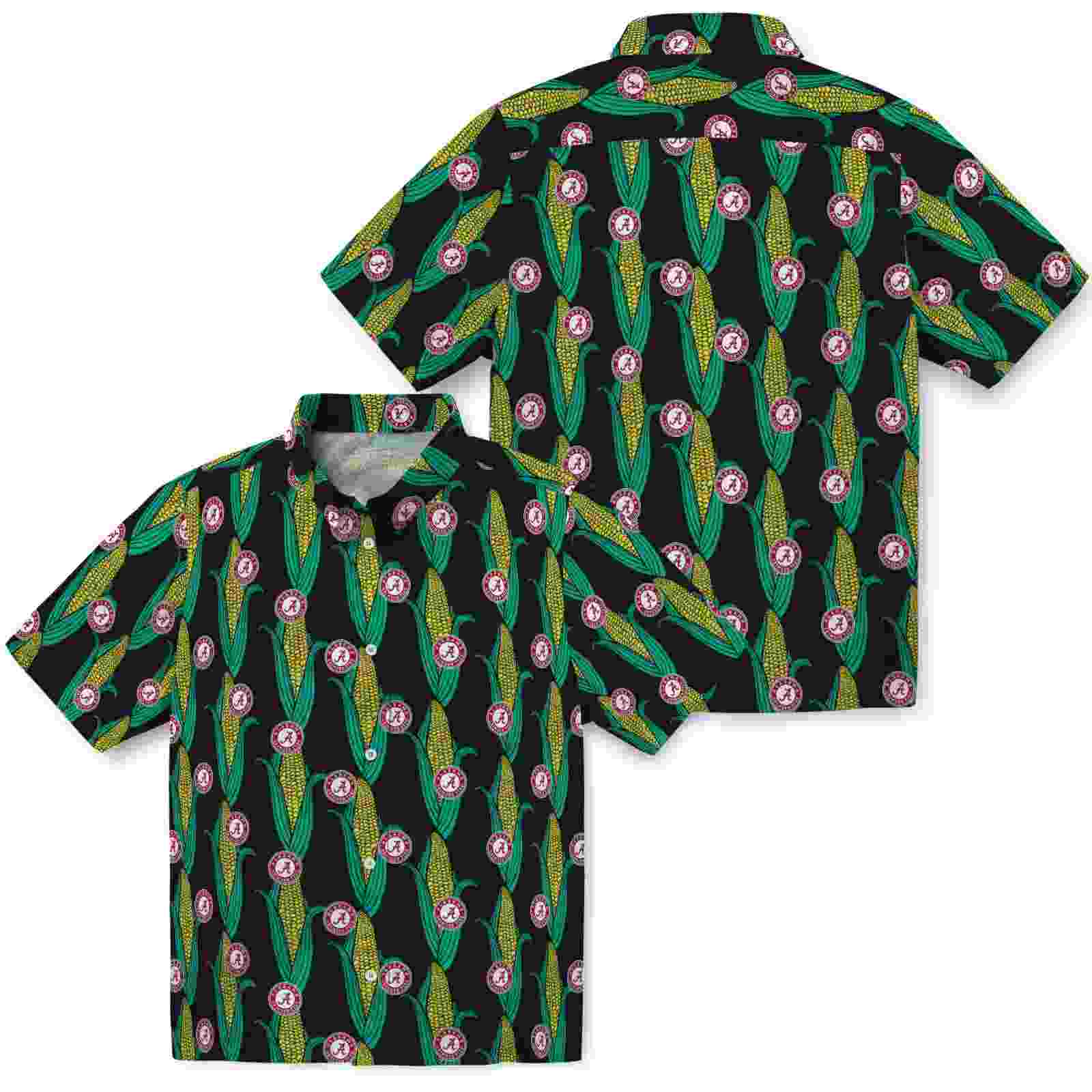 alabama crimson tide corn motifs black green hawaiian shirt high quality