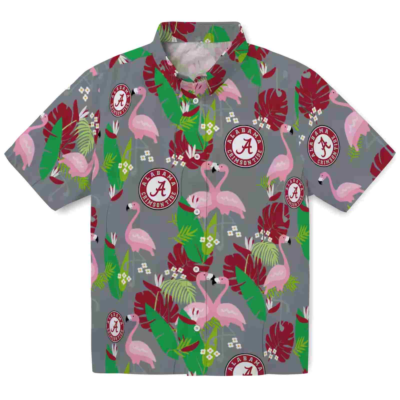 Alabama Crimson Tide Flamingo Foliage Crimson Green Hawaiian Shirt