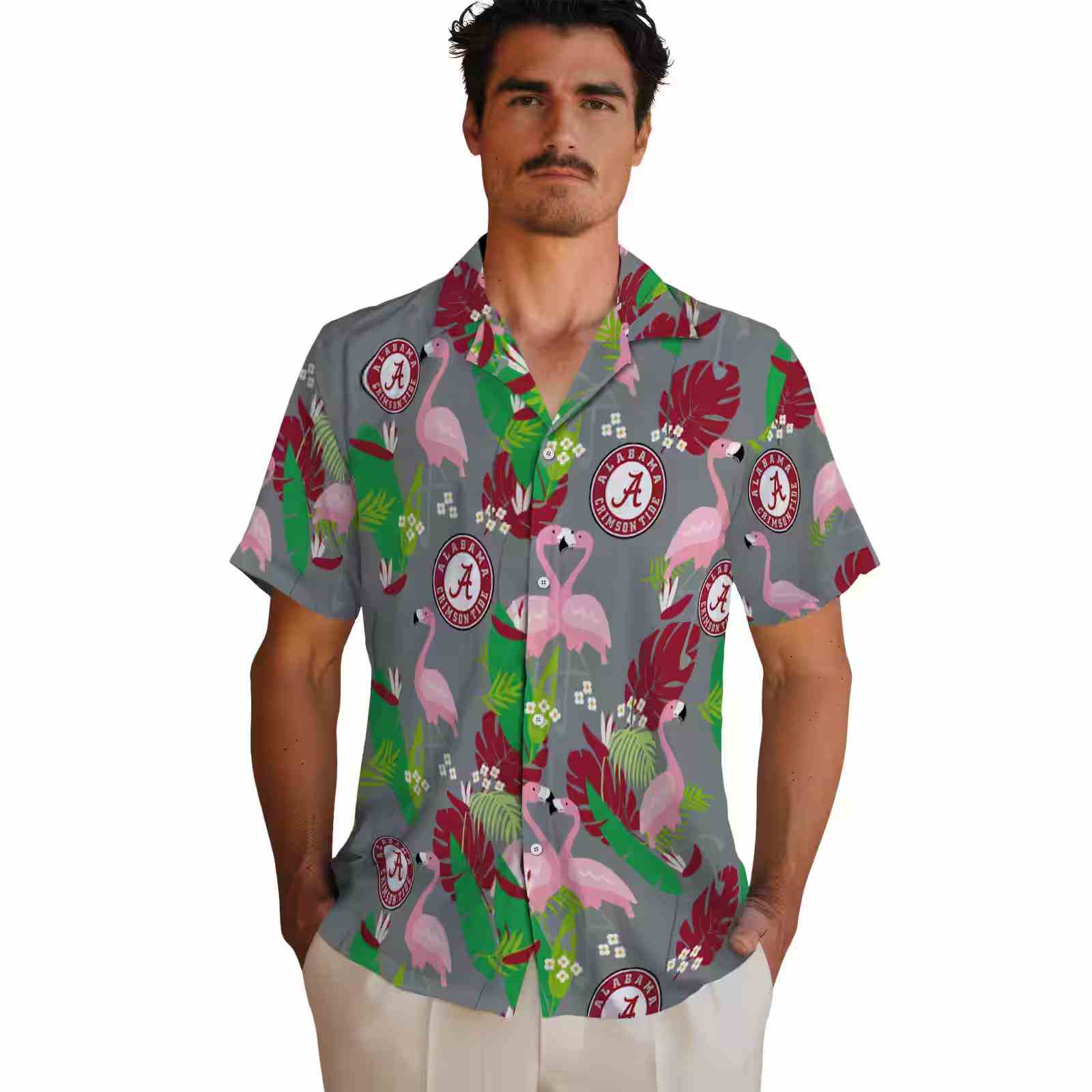 alabama crimson tide flamingo foliage crimson green hawaiian shirt fashion forward