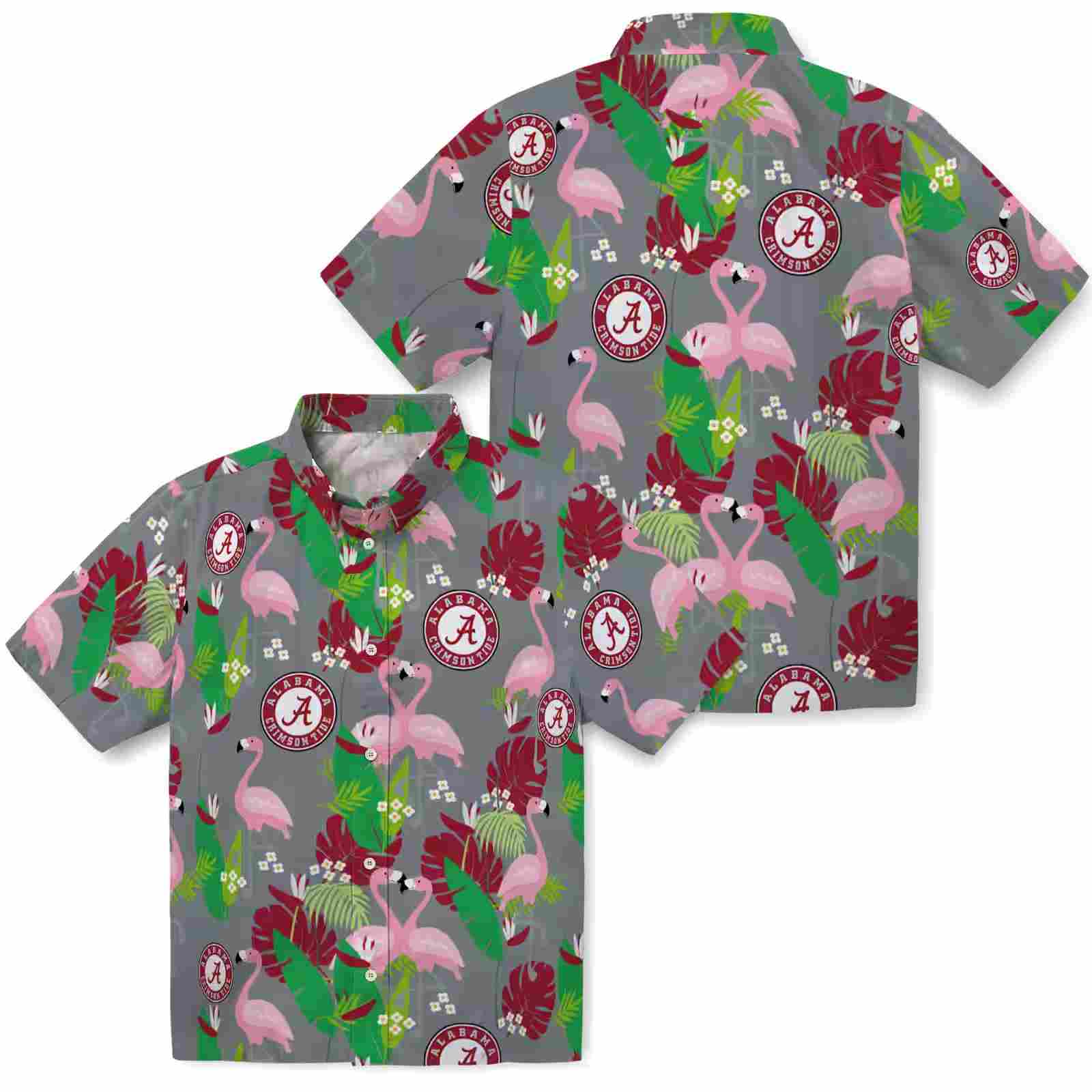 alabama crimson tide flamingo foliage crimson green hawaiian shirt high quality