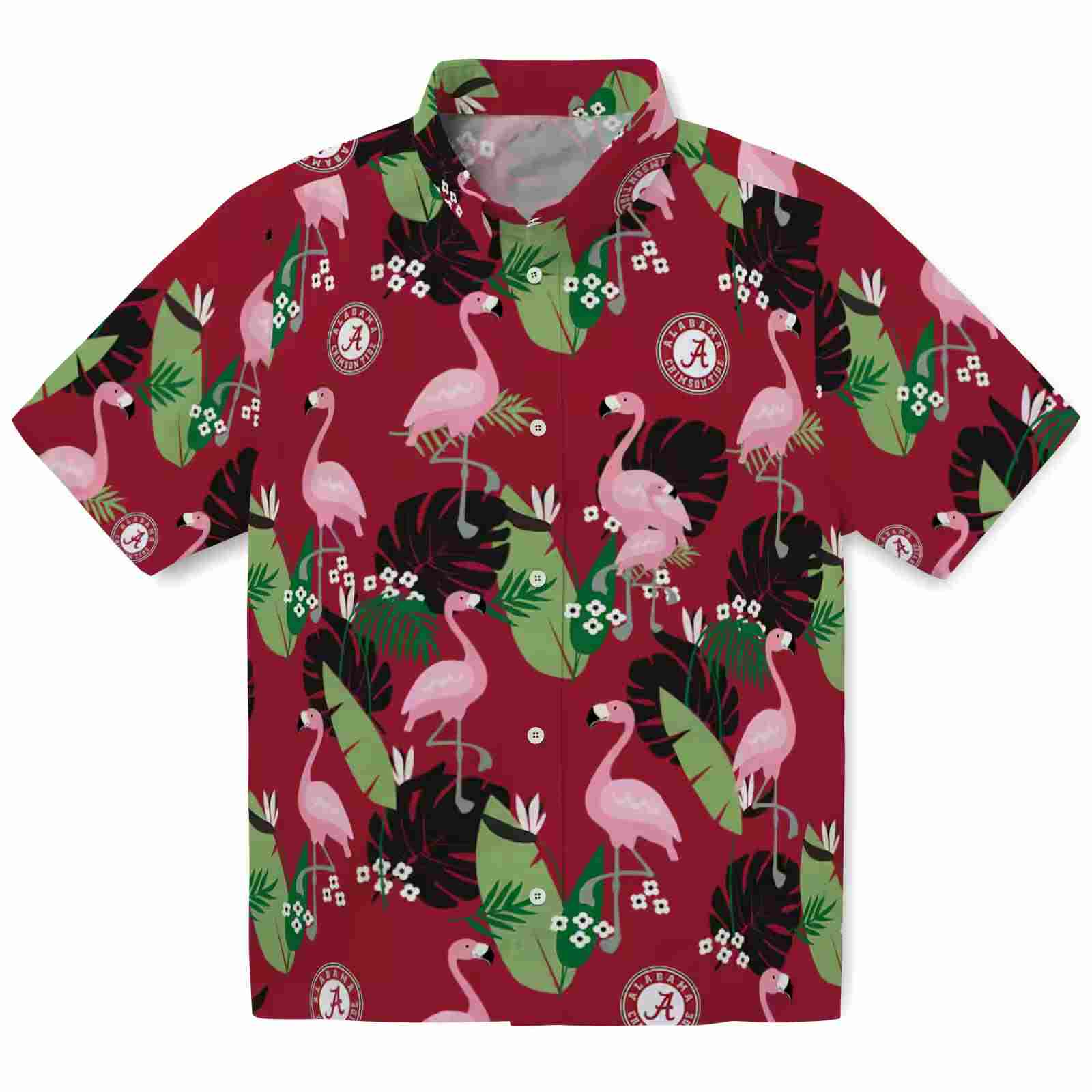 Alabama Crimson Tide Flamingo Leaf Motif Crimson Hawaiian Shirt