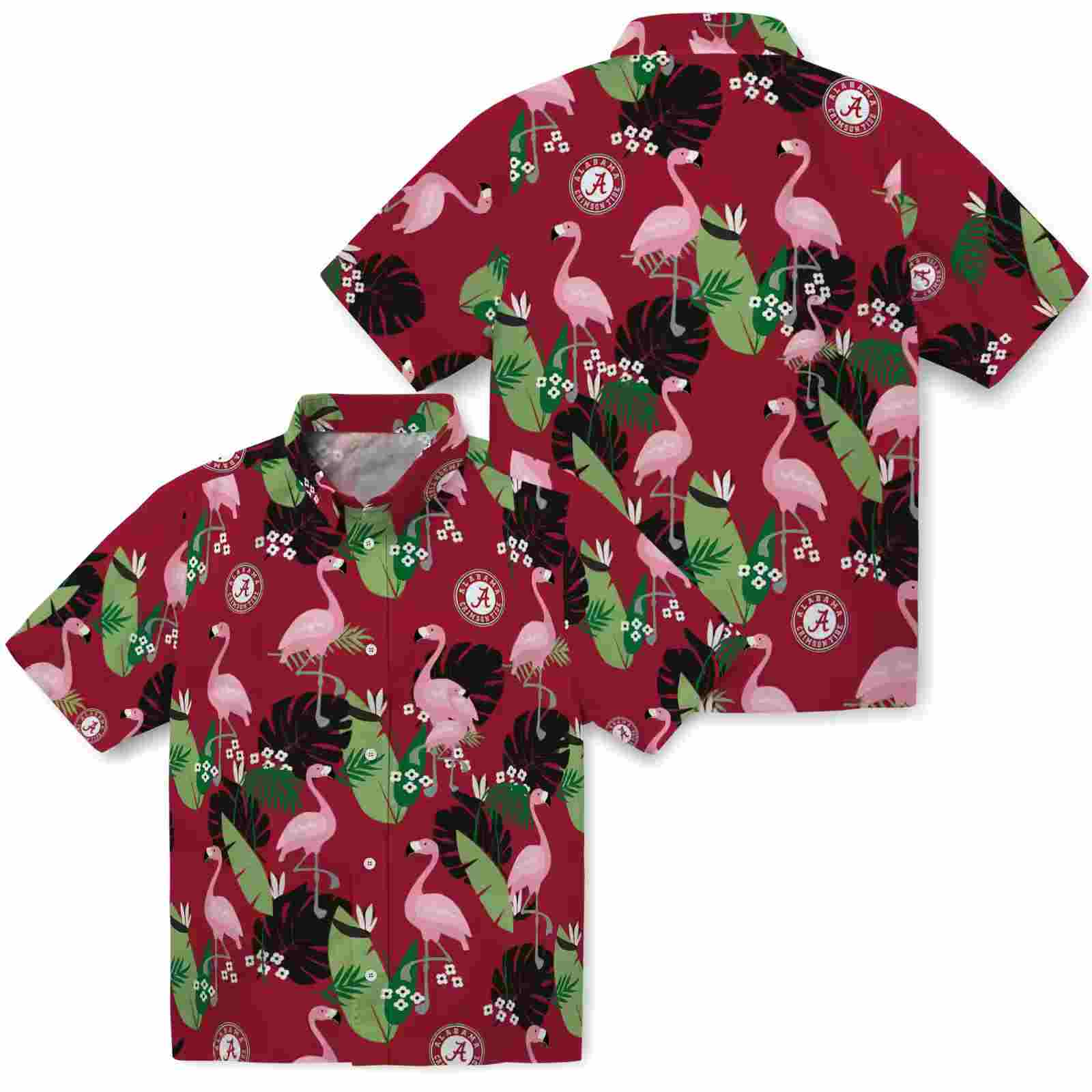 alabama crimson tide flamingo leaf motif crimson hawaiian shirt high quality