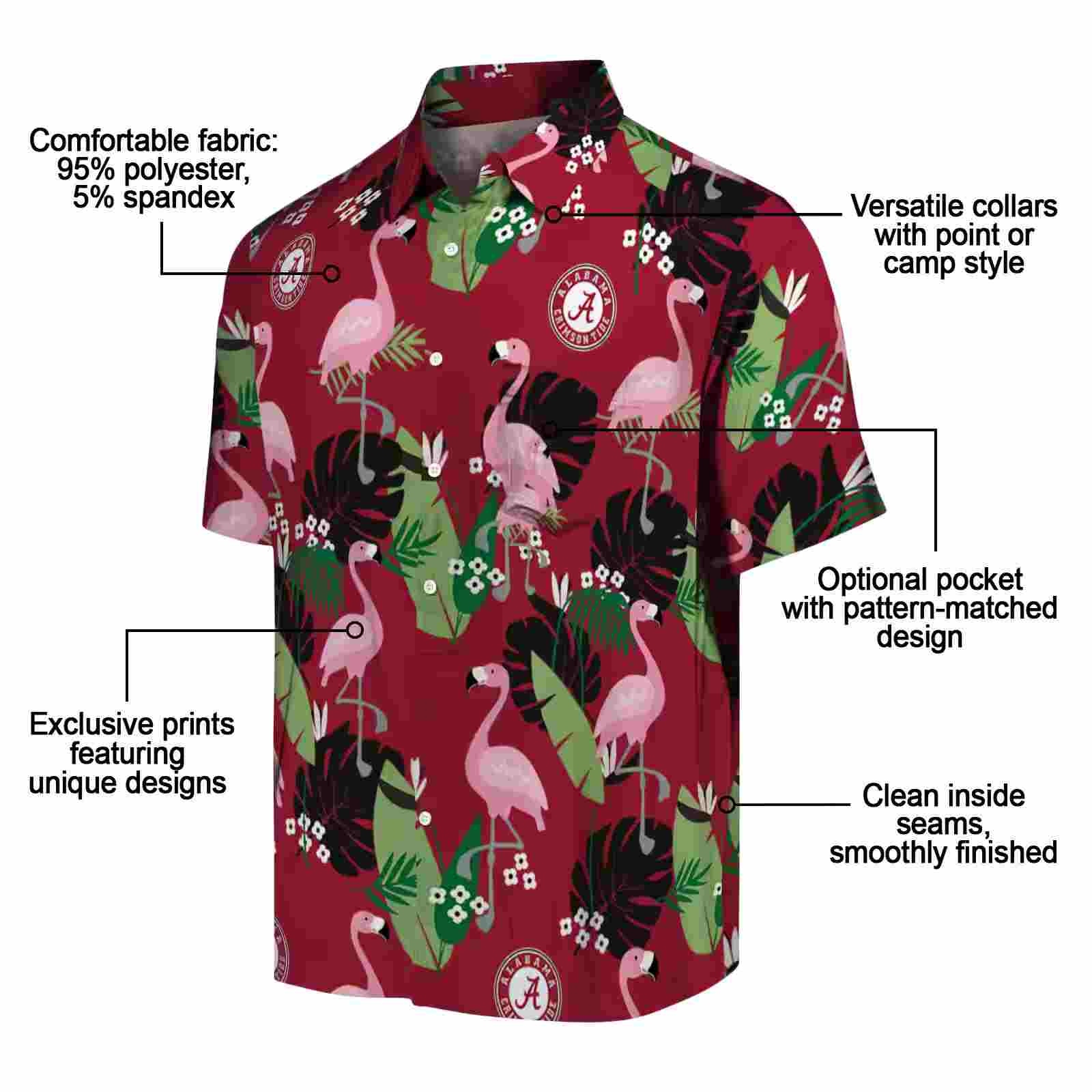 alabama crimson tide flamingo leaf motif crimson hawaiian shirt new arrival