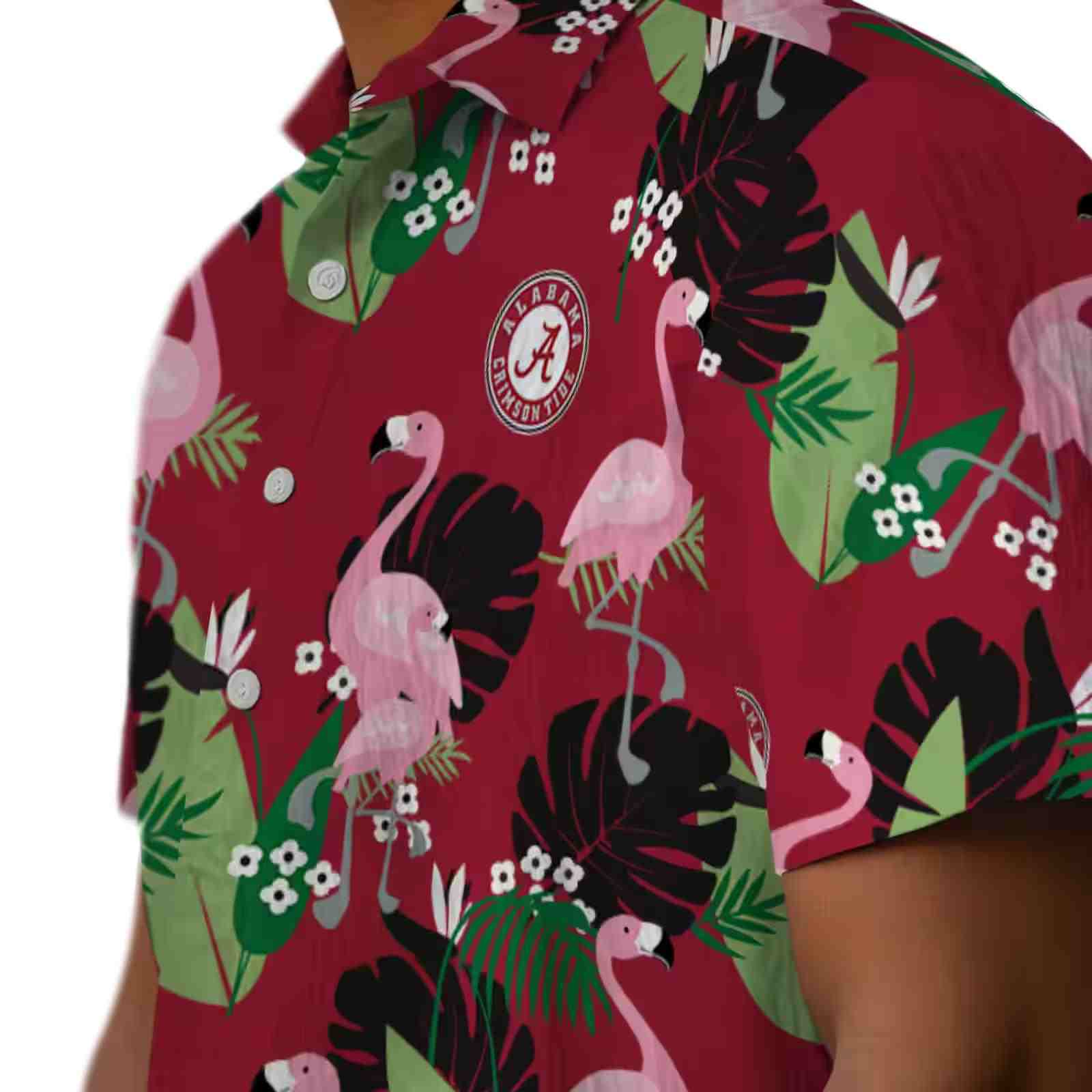 alabama crimson tide flamingo leaf motif crimson hawaiian shirt trendy