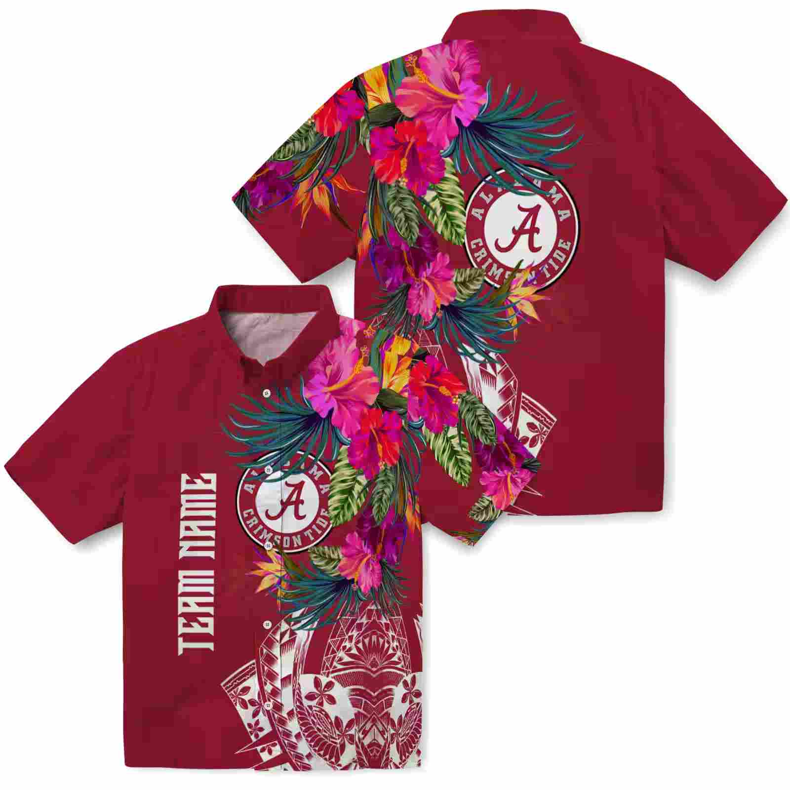 alabama crimson tide floral polynesian crimson hawaiian shirt high quality