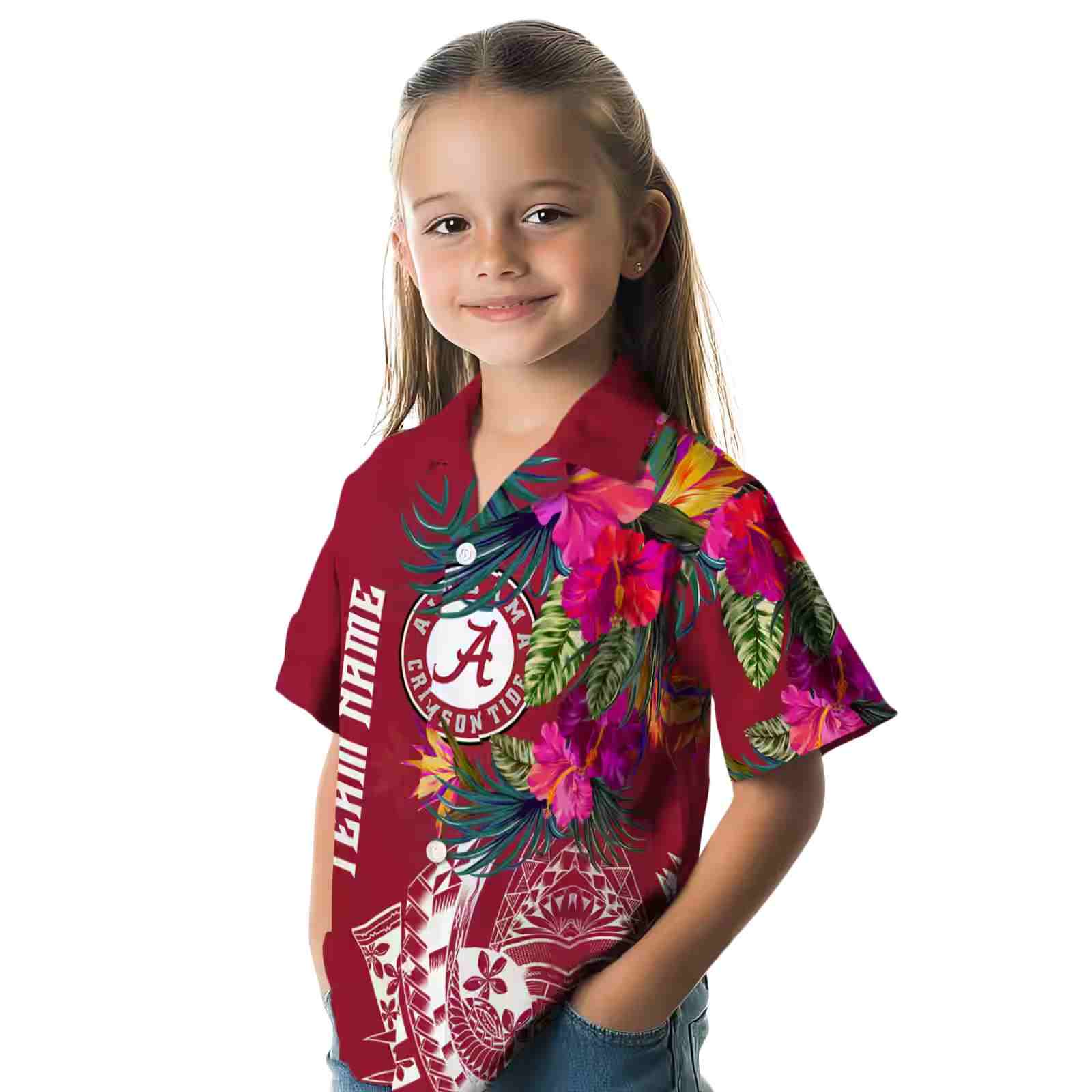 alabama crimson tide floral polynesian crimson hawaiian shirt premium grade