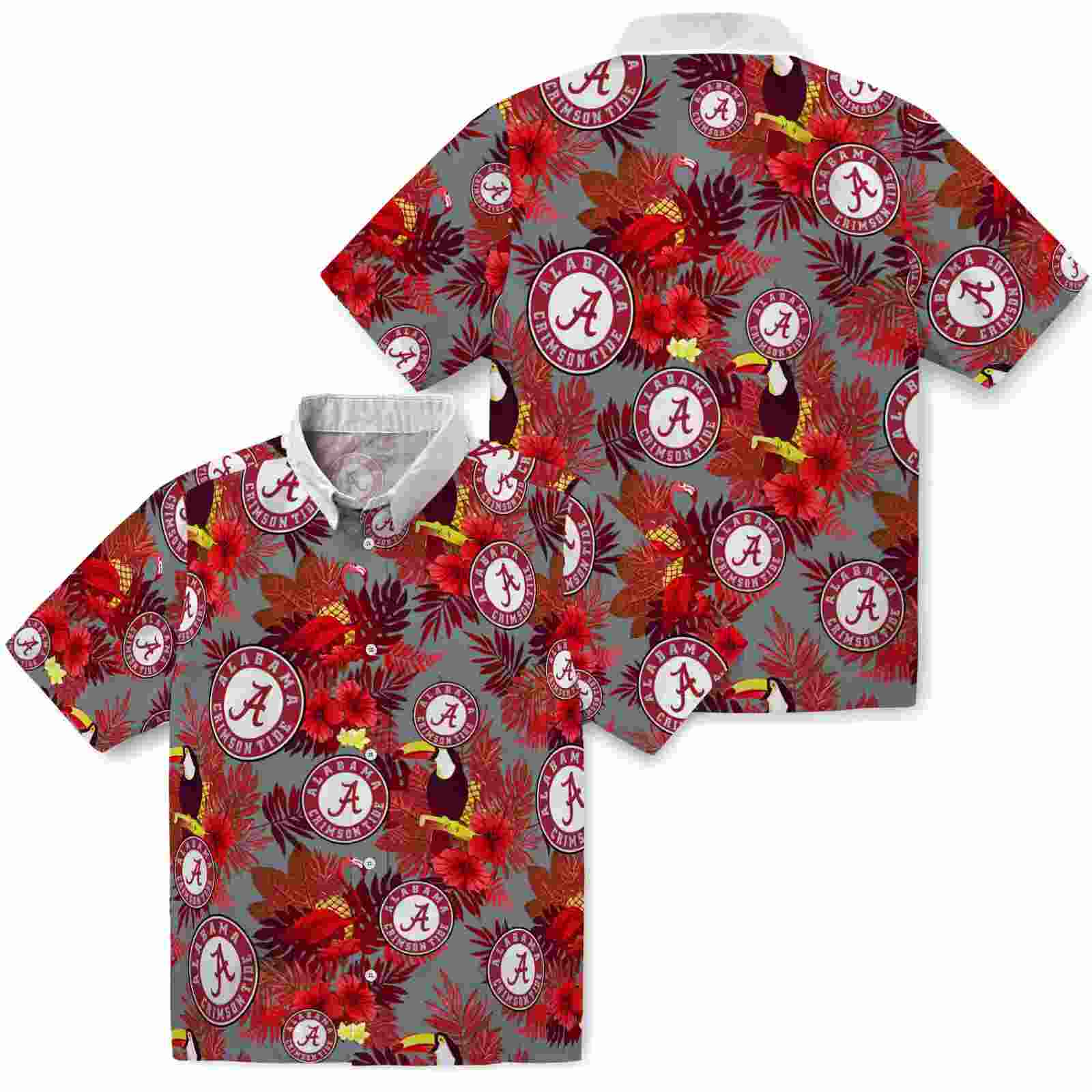 alabama crimson tide floral toucan crimson red hawaiian shirt high quality