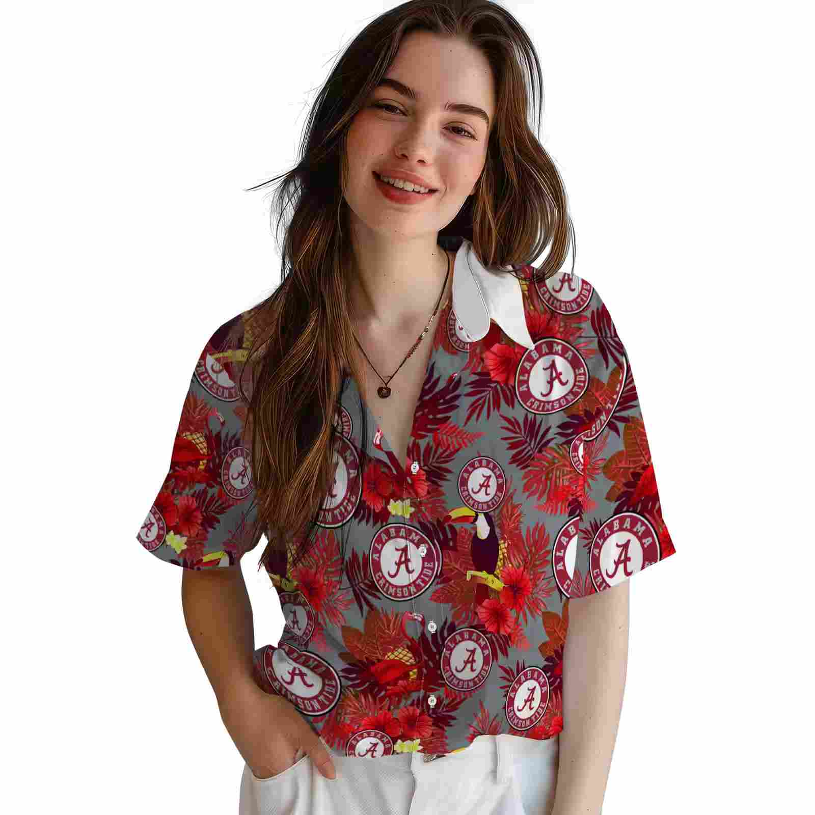 alabama crimson tide floral toucan crimson red hawaiian shirt latest model