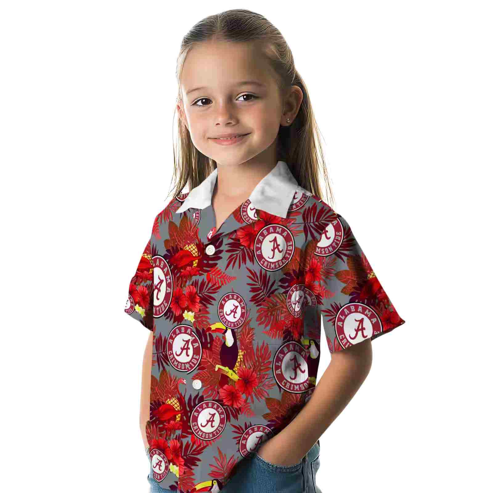 alabama crimson tide floral toucan crimson red hawaiian shirt premium grade