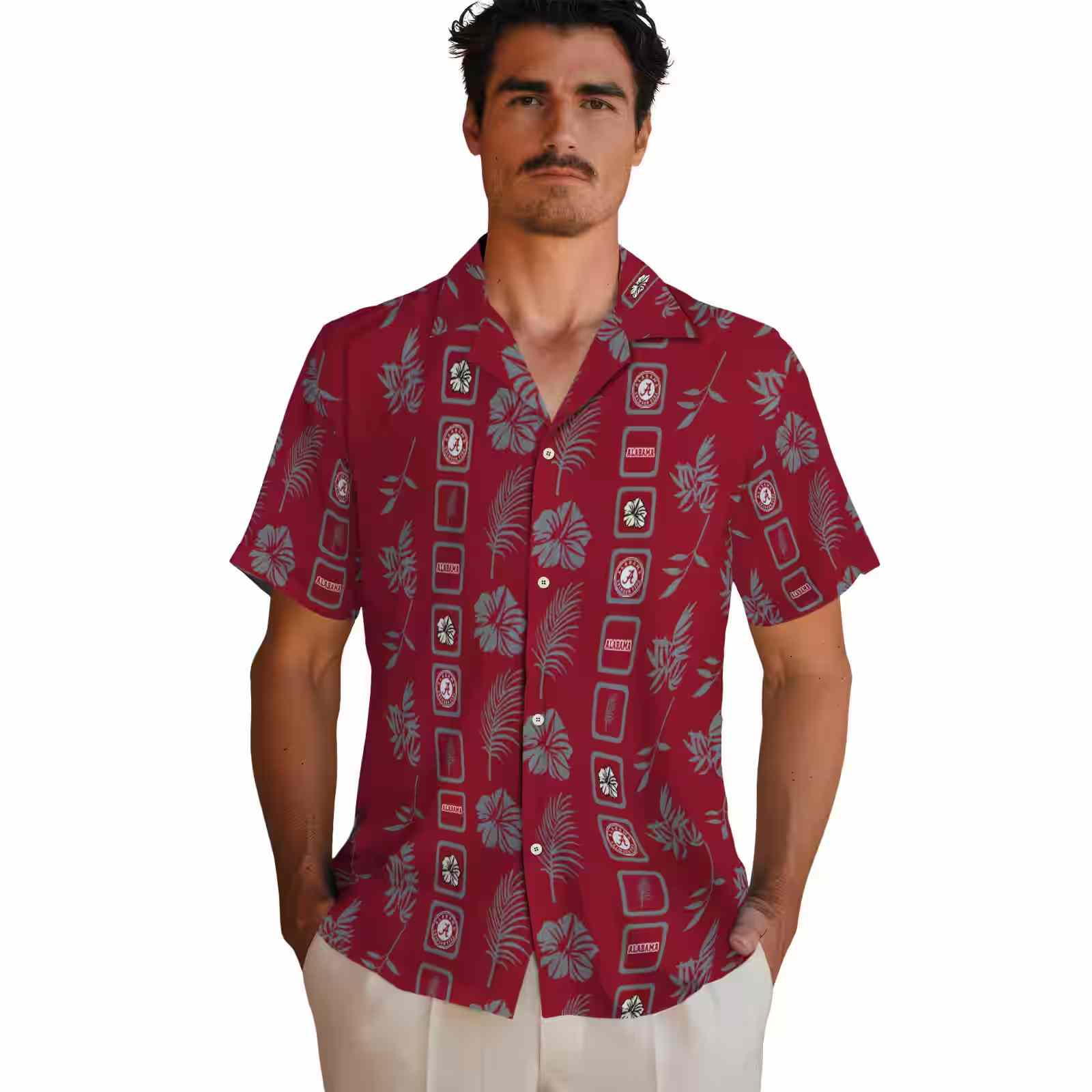 alabama crimson tide framed floral crimson hawaiian shirt fashion forward