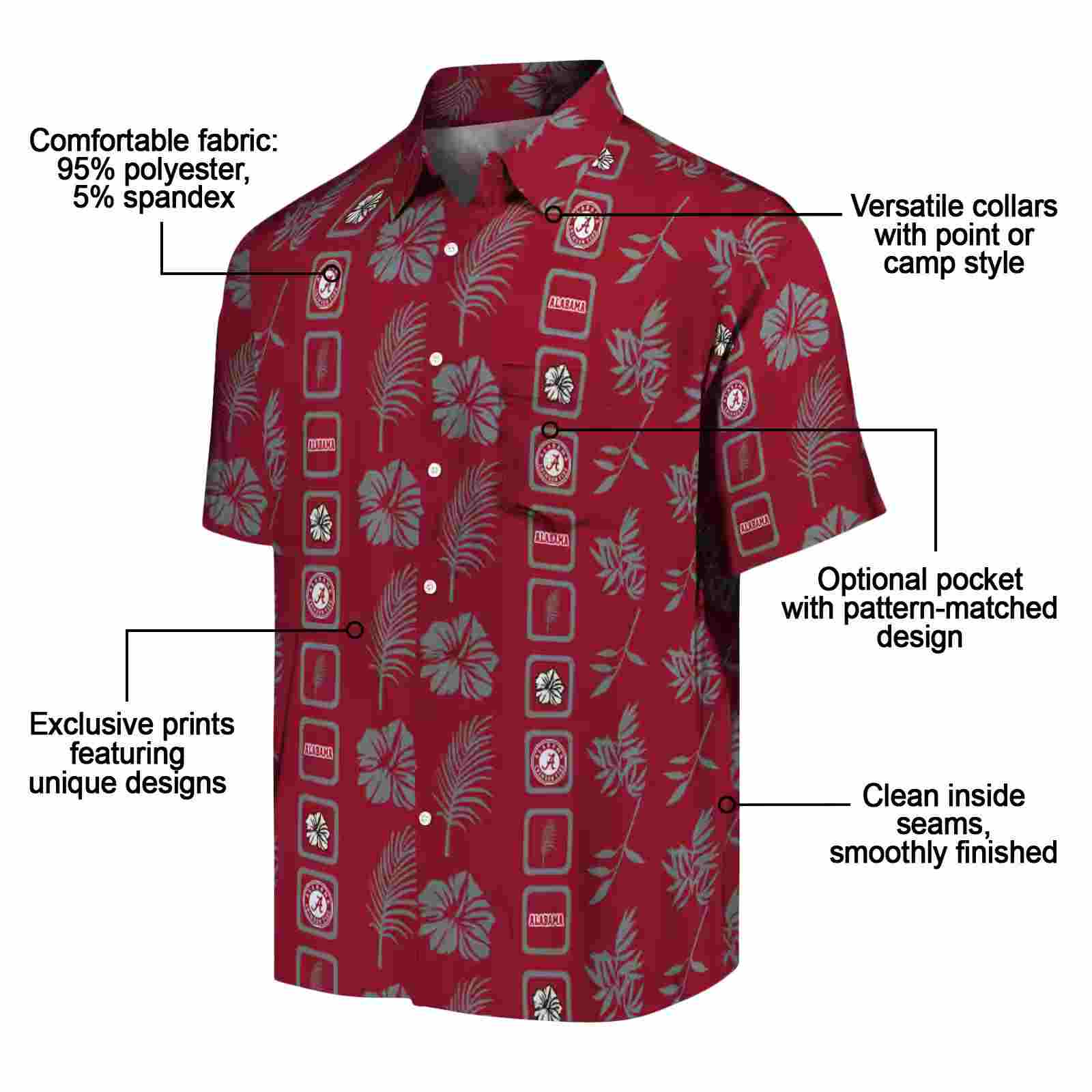 alabama crimson tide framed floral crimson hawaiian shirt new arrival