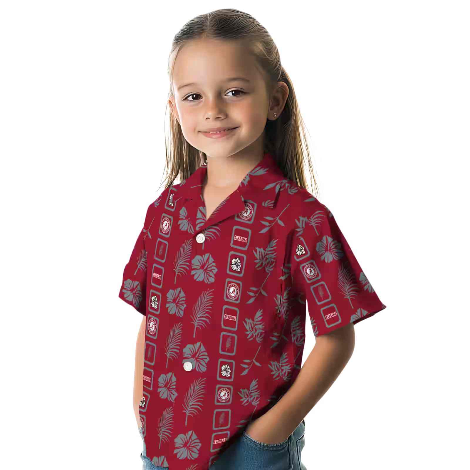 alabama crimson tide framed floral crimson hawaiian shirt premium grade