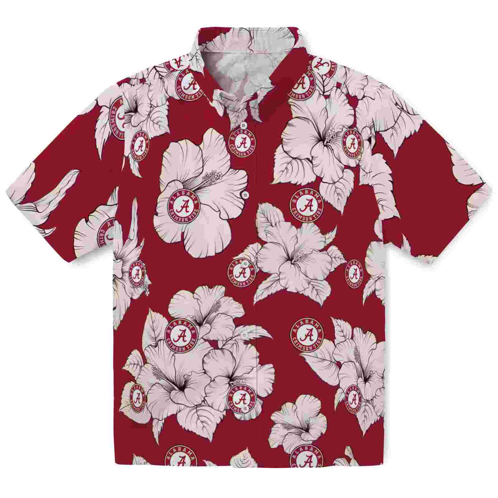 Alabama Crimson Tide Hibiscus Blooms Crimson White Hawaiian Shirt