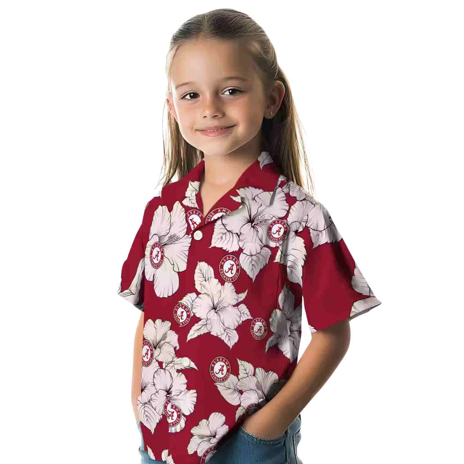 alabama crimson tide hibiscus blooms crimson white hawaiian shirt premium grade