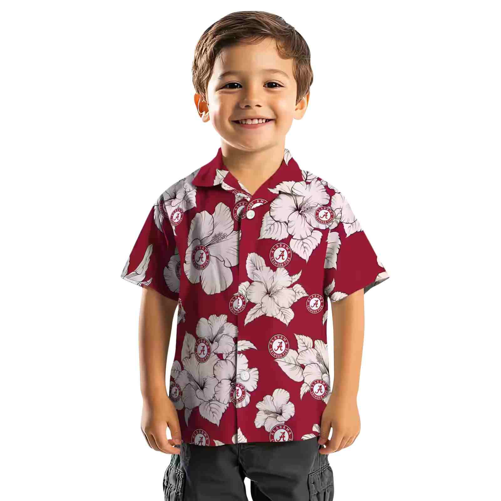 alabama crimson tide hibiscus blooms crimson white hawaiian shirt top rated