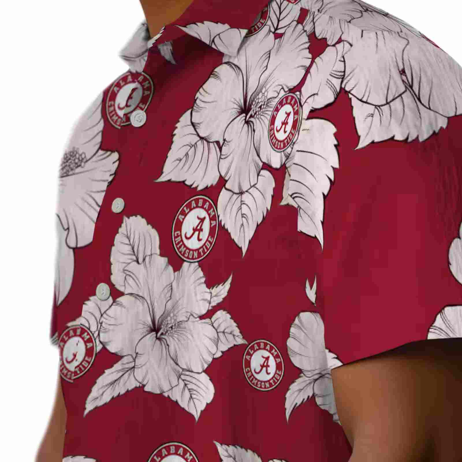 alabama crimson tide hibiscus blooms crimson white hawaiian shirt trendy