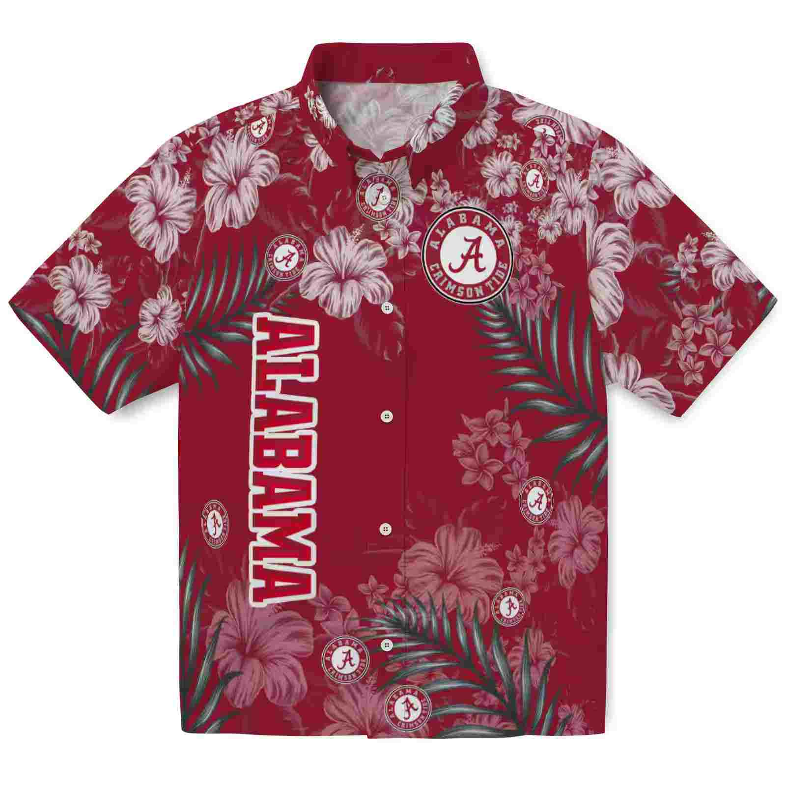 Alabama Crimson Tide Hibiscus Print Crimson Hawaiian Shirt