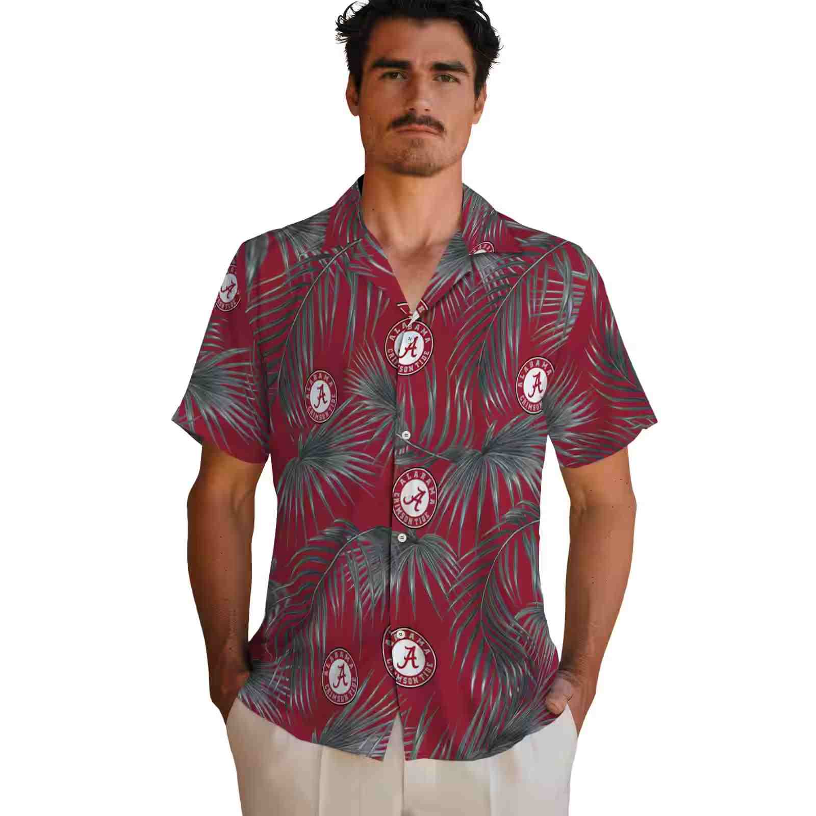 alabama crimson tide leafy palms crimson hawaiian shirt fashion forward