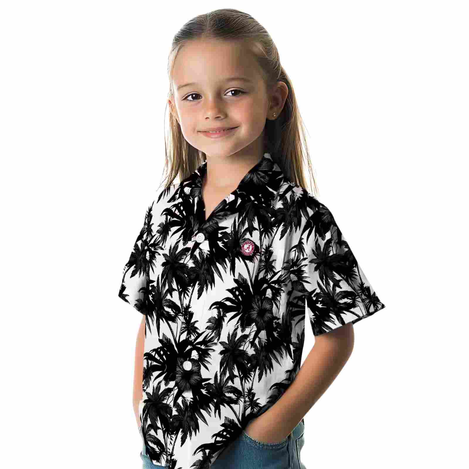 alabama crimson tide palm motifs black white hawaiian shirt premium grade