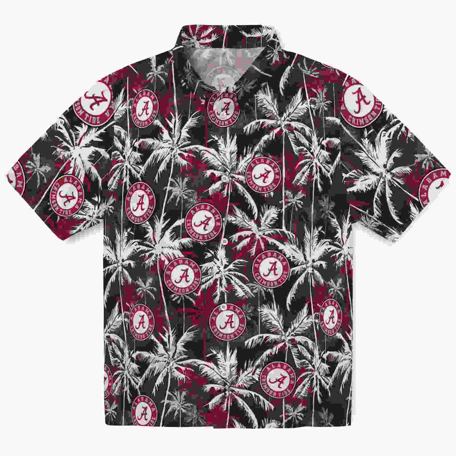 Alabama Crimson Tide Palm Pattern Crimson Black Hawaiian Shirt