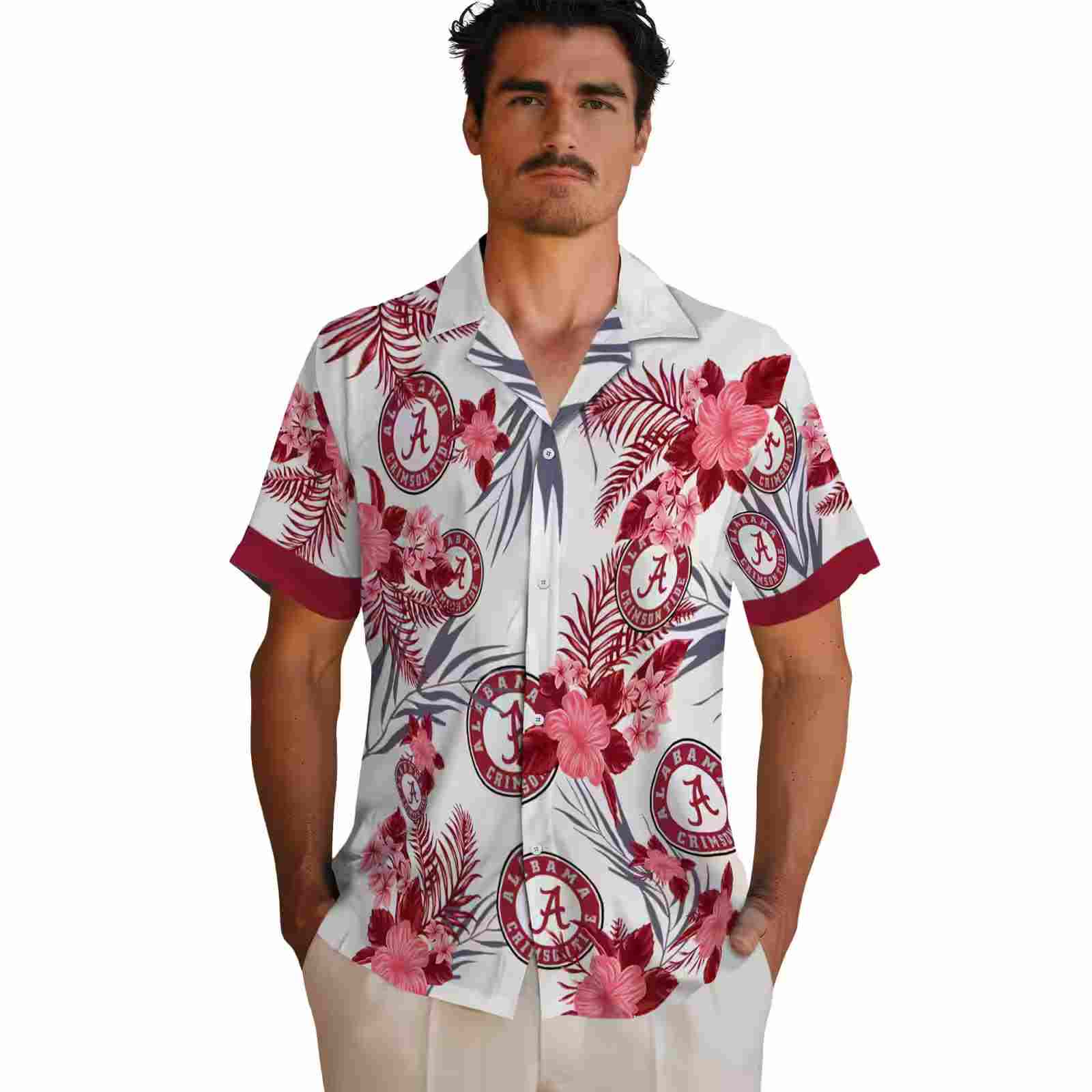 alabama crimson tide patriotic hibiscus design crimson white hawaiian shirt fashion forward