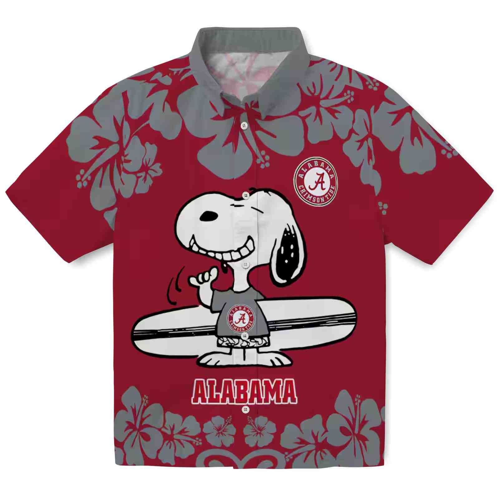 Alabama Crimson Tide Snoopy Surf Crimson White Hawaiian Shirt