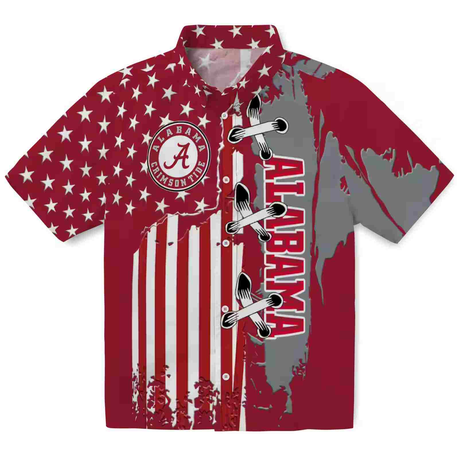 Alabama Crimson Tide Stitched Flag Crimson Hawaiian Shirt