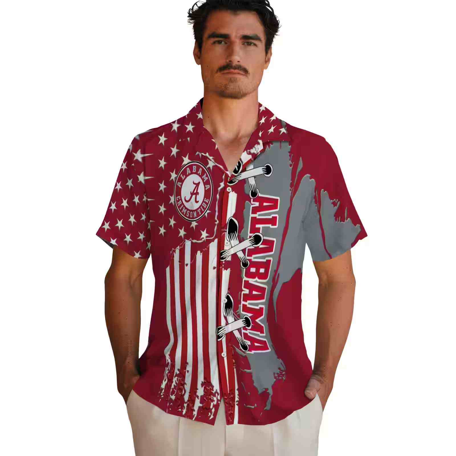 alabama crimson tide stitched flag crimson hawaiian shirt fashion forward