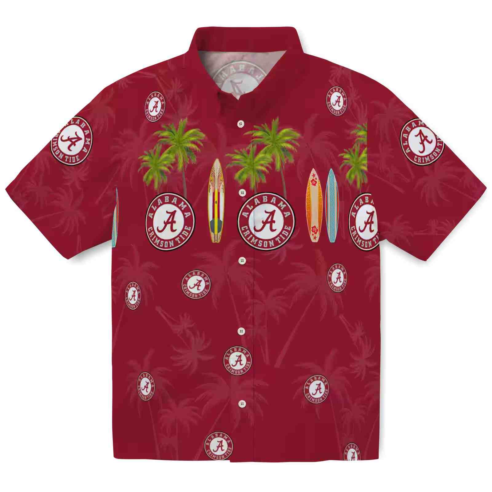 Alabama Crimson Tide Surfboard Palm Crimson Hawaiian Shirt